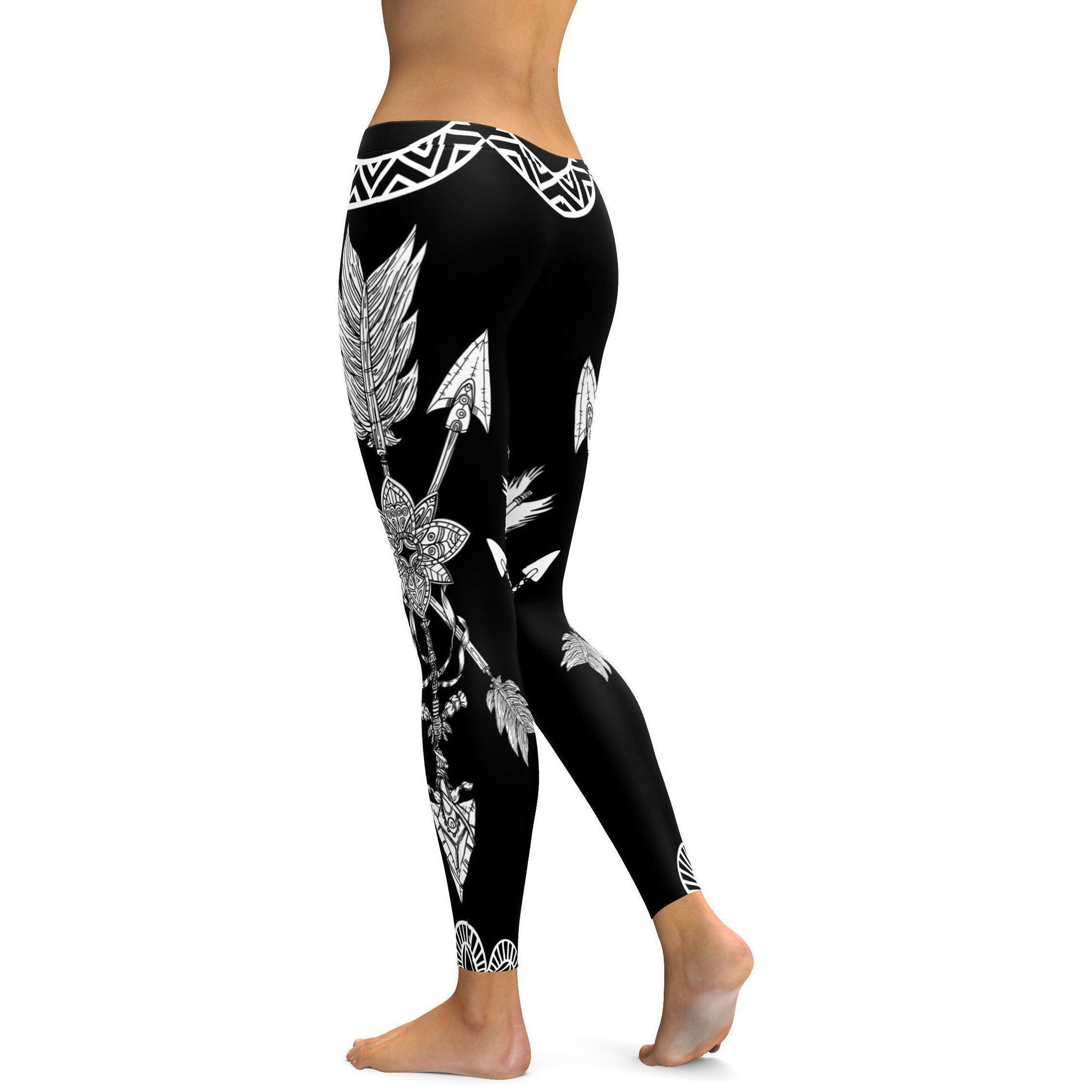 Womens Workout Yoga Arrow Leggings Black/White