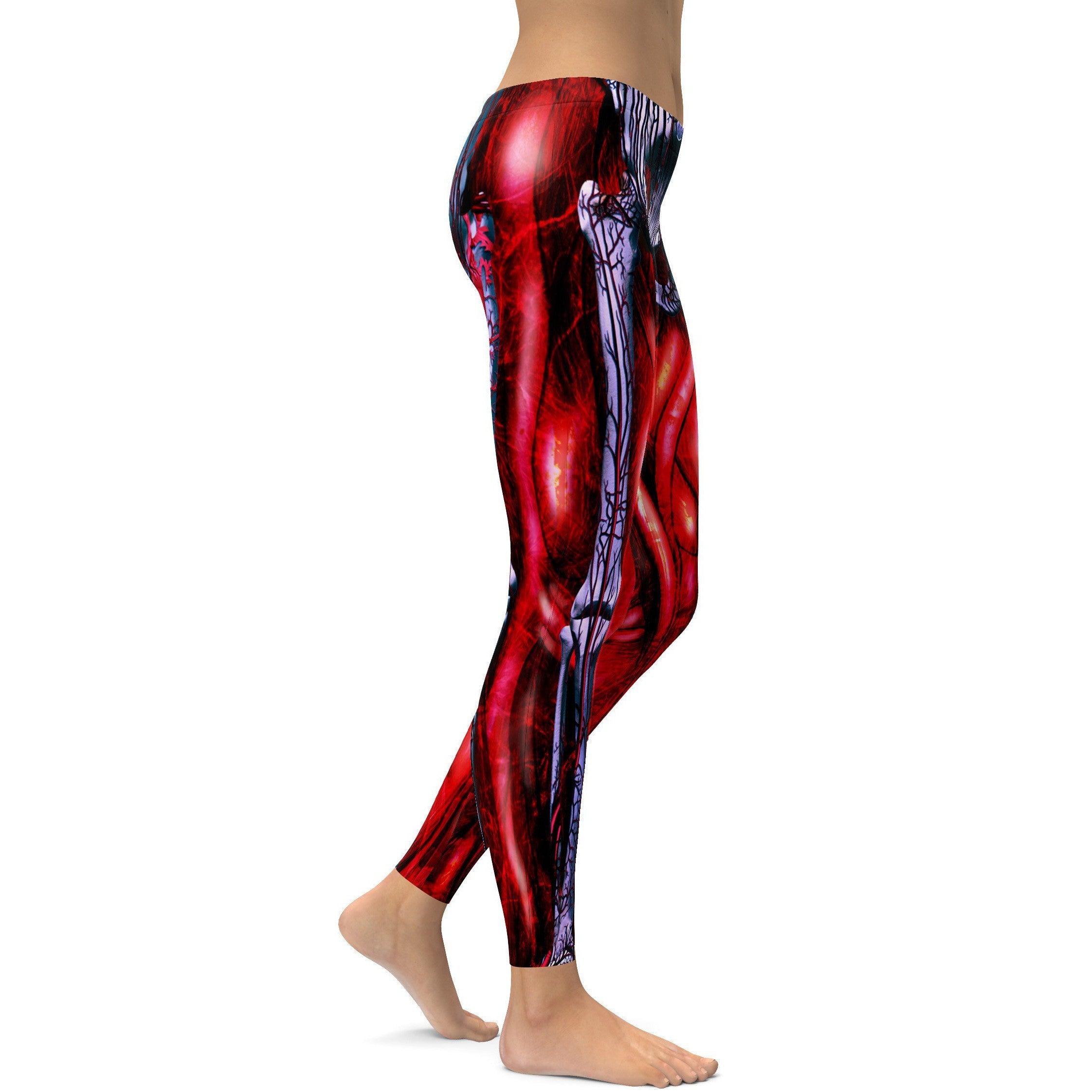 Womens Workout Yoga Blooded Muscles Horror Leggings Red/Black/White | Gear Bunch