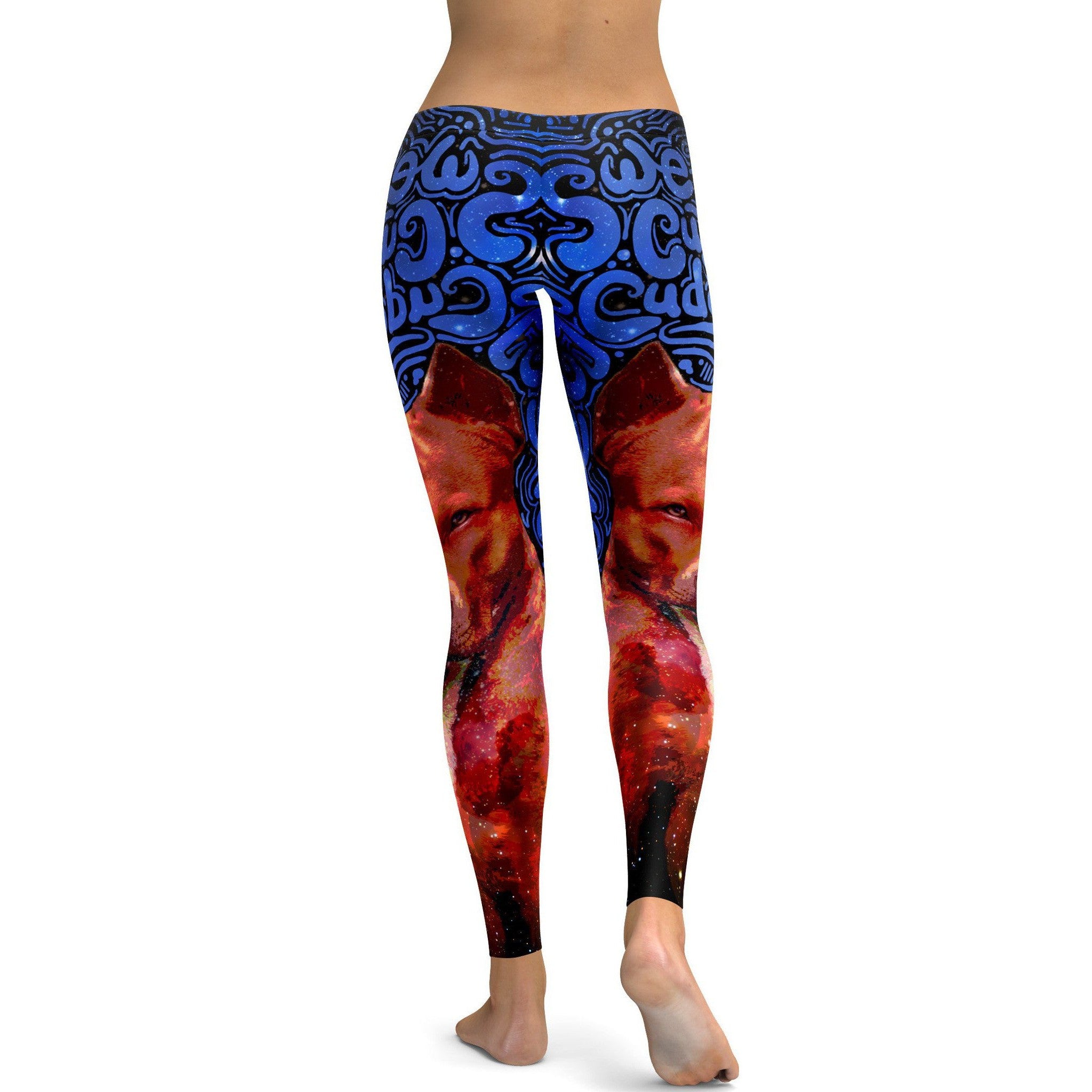 Womens Workout Yoga Blue & Brown Pit Bull Leggings