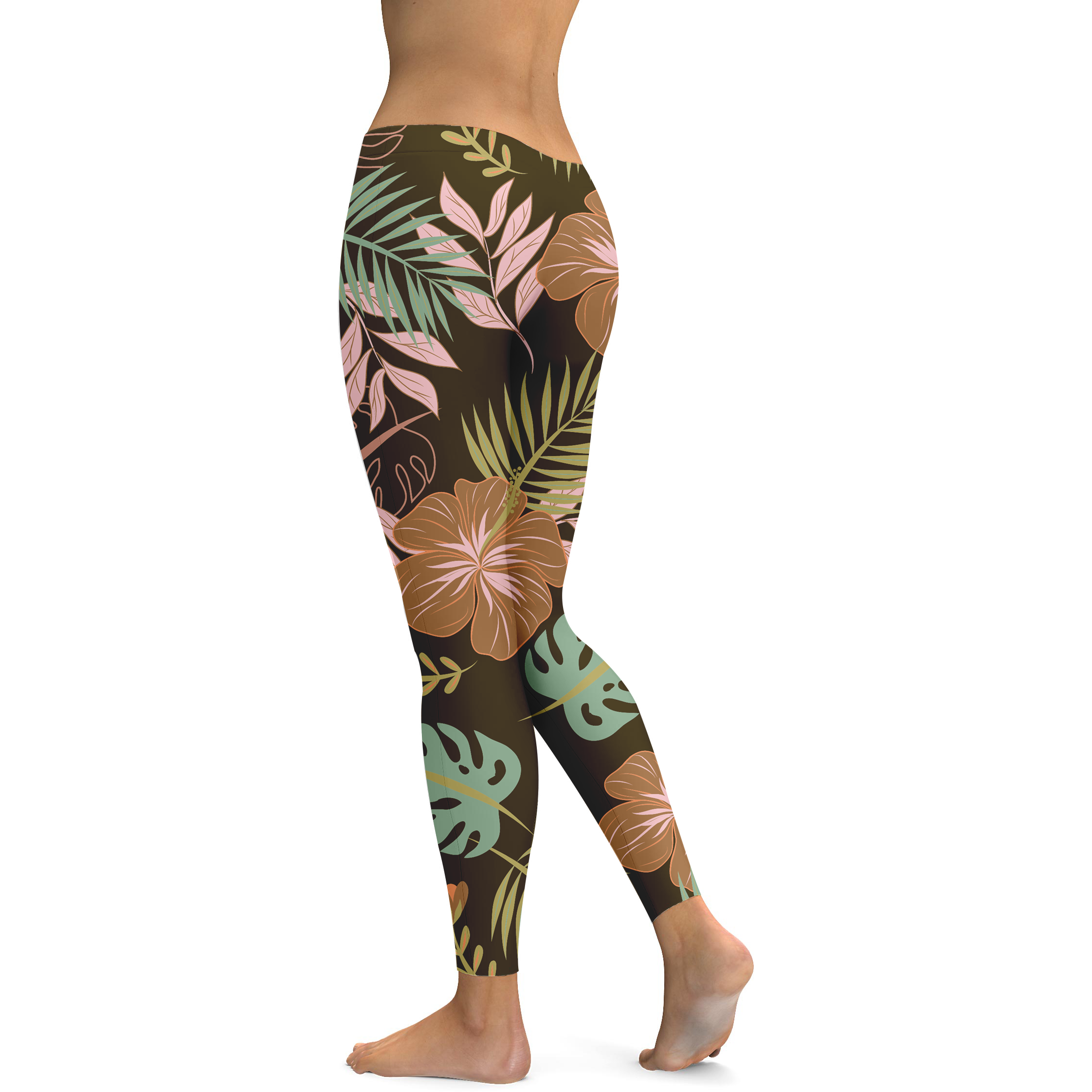 Womens Workout Fall Floral Leggings Brown/Green/Pink | Gearbunch.com