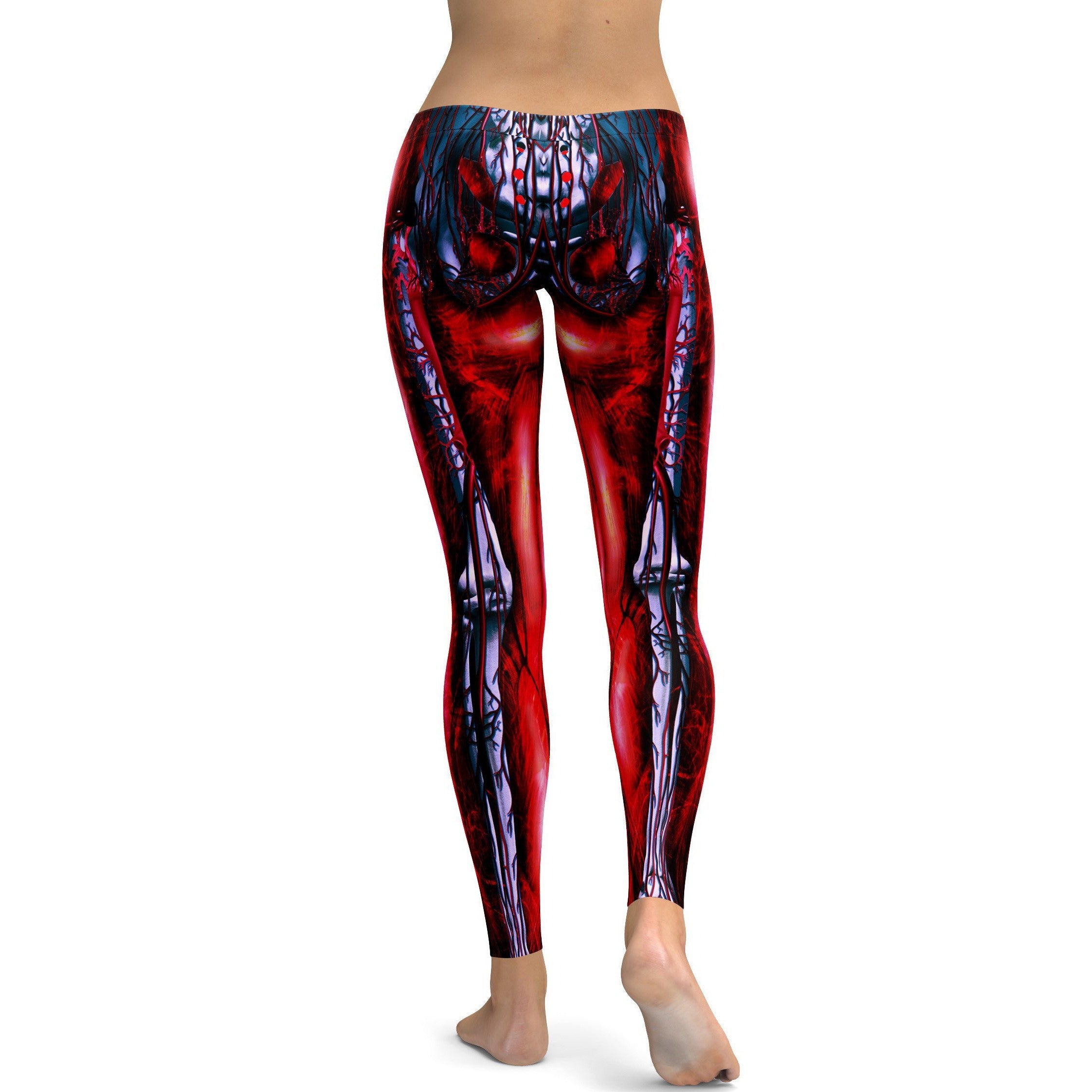 Womens Workout Yoga Blooded Muscles Horror Leggings Red/Black/White