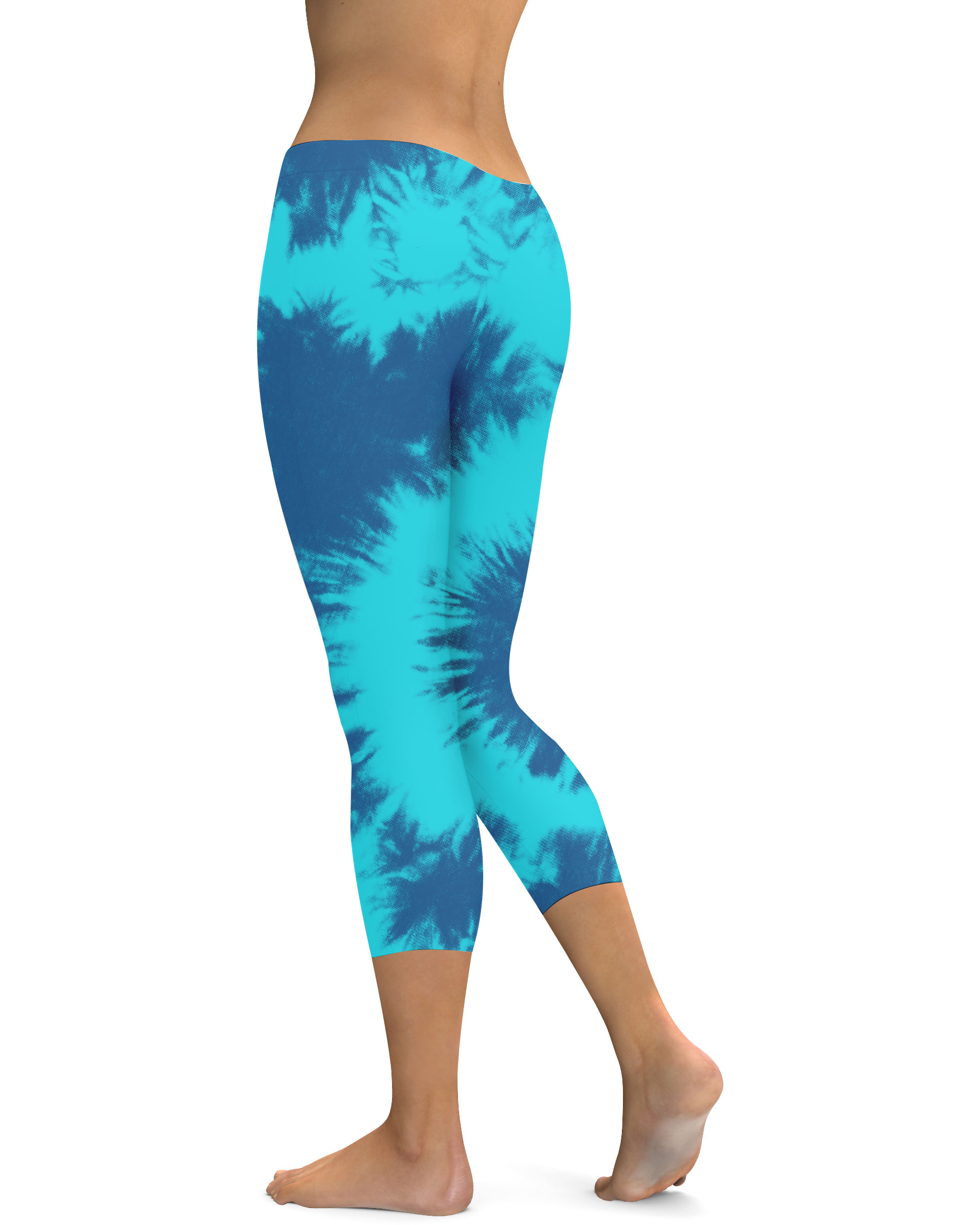 Womens Fashion Blue & Aqua Tie Dye Capris Leggings | Gearbunch.com