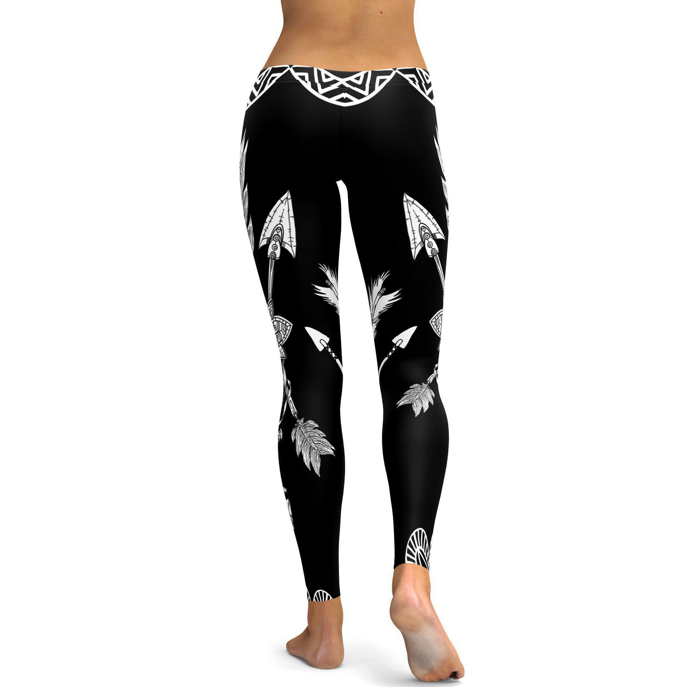 Womens Workout Yoga Arrow Leggings Black/White | Gear Bunch