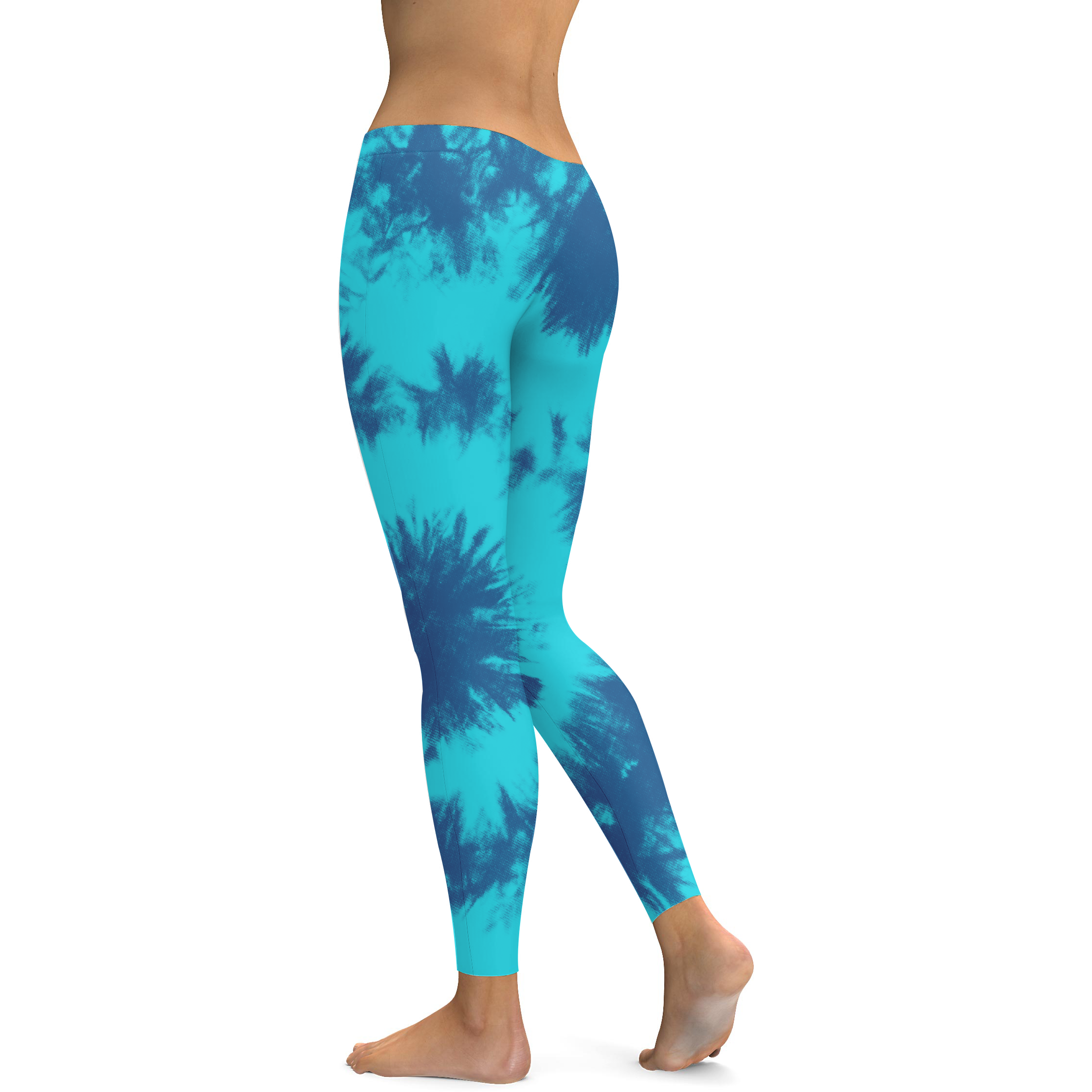 Womens Workout Yoga Blue & Aqua Tie Dye Leggings | Gearbunch.com