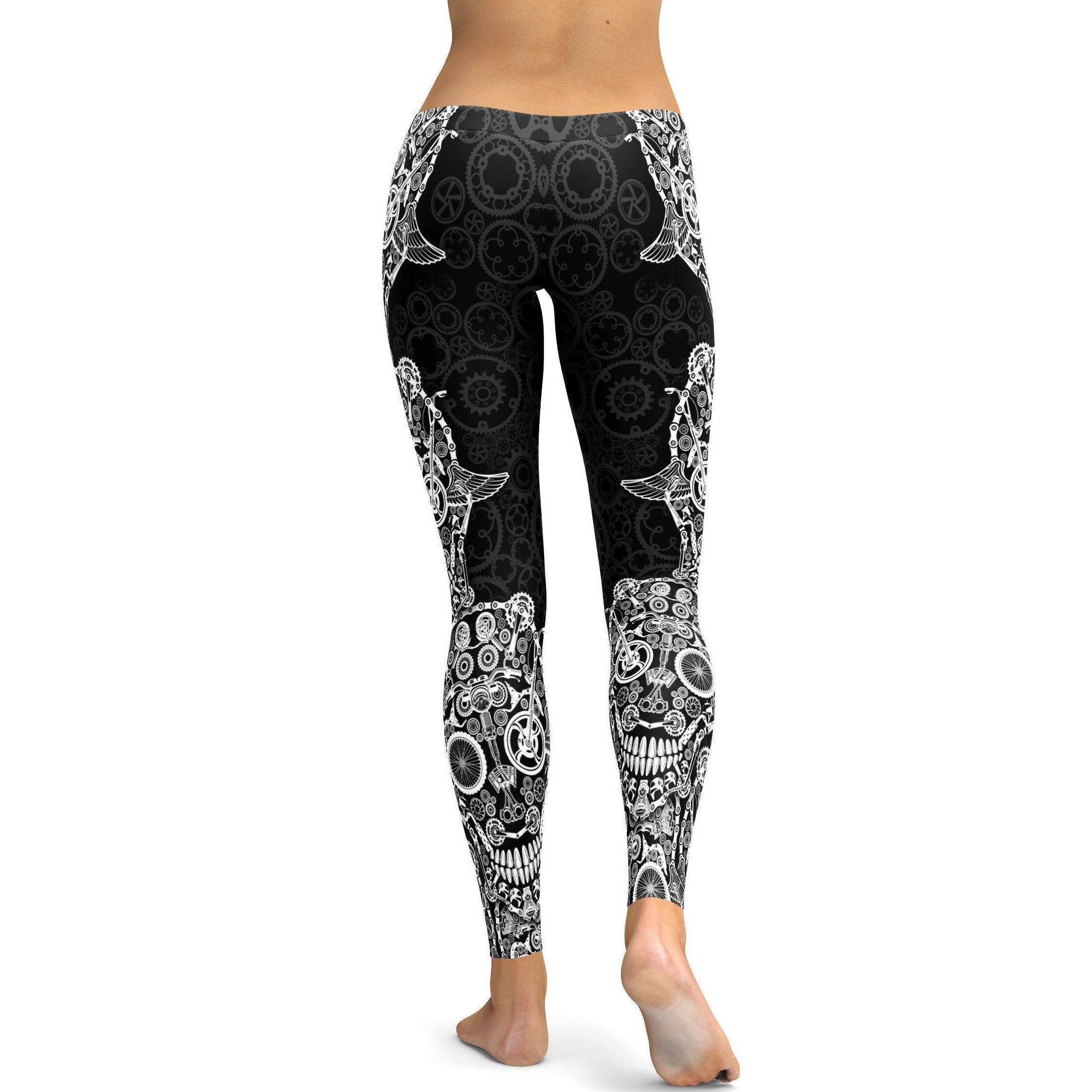 Womens Workout Yoga Biker Skull Leggings 