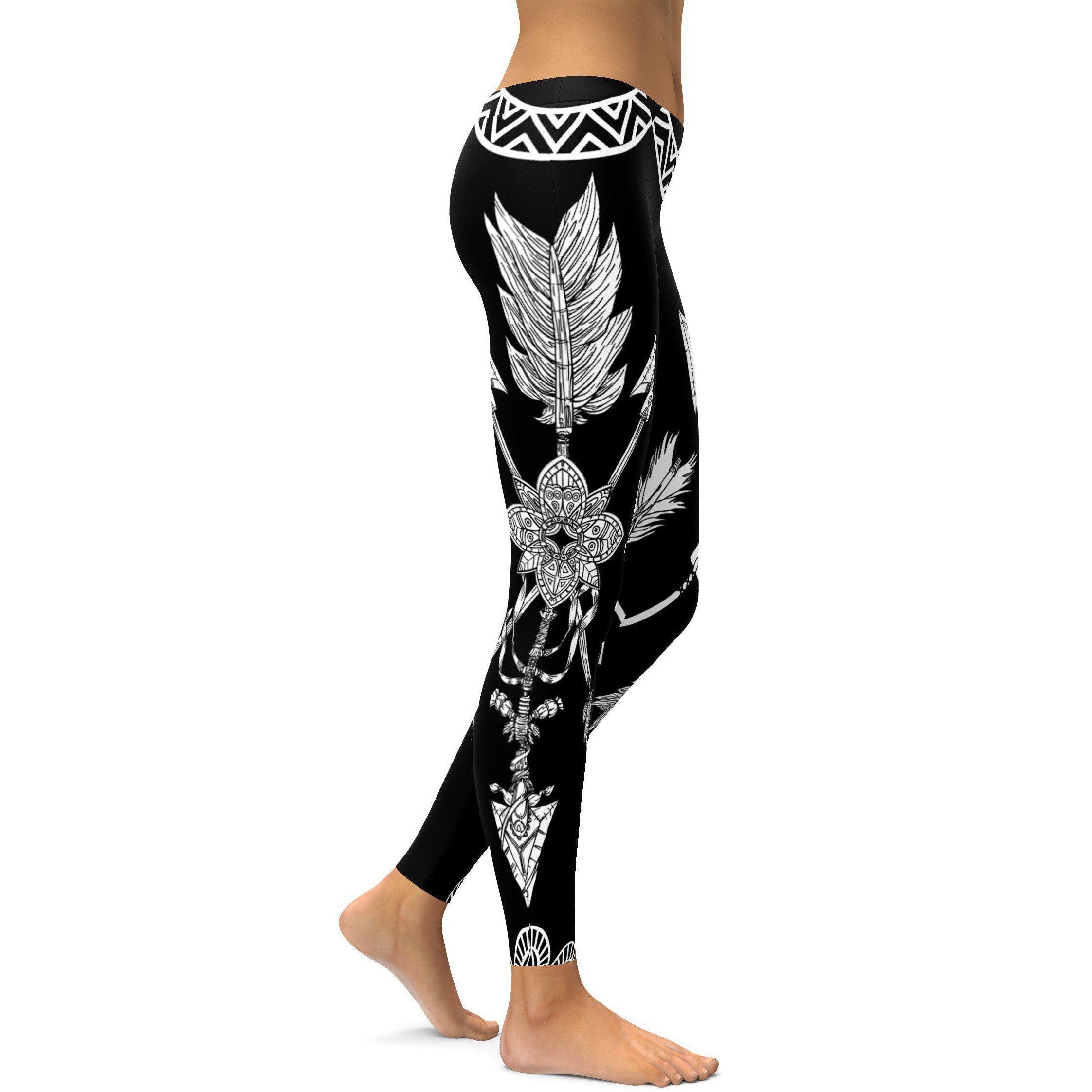 Womens Workout Yoga Arrow Leggings Black/White | Gear Bunch