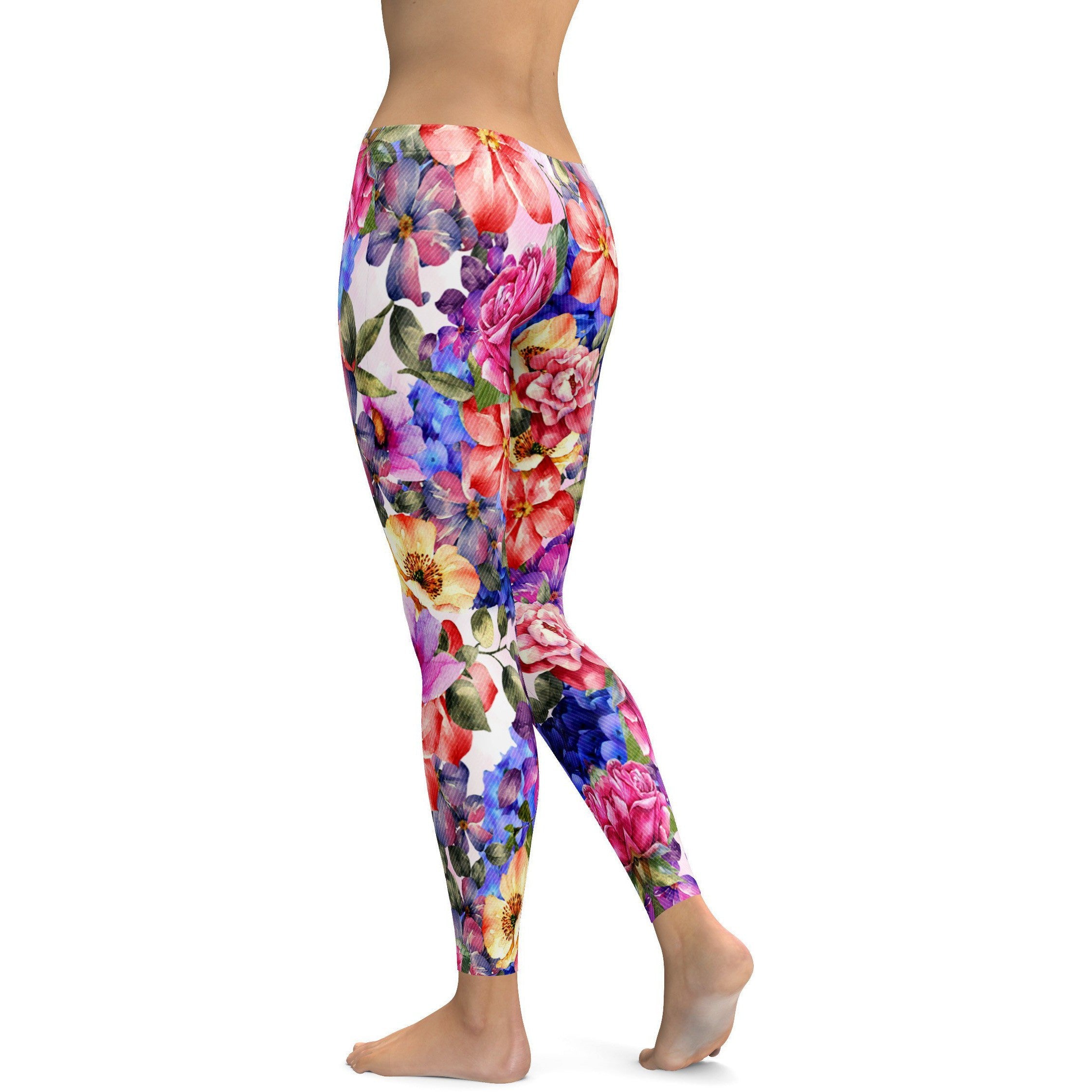 Colorful Floral Leggings - GearBunch Leggings / Yoga Pants