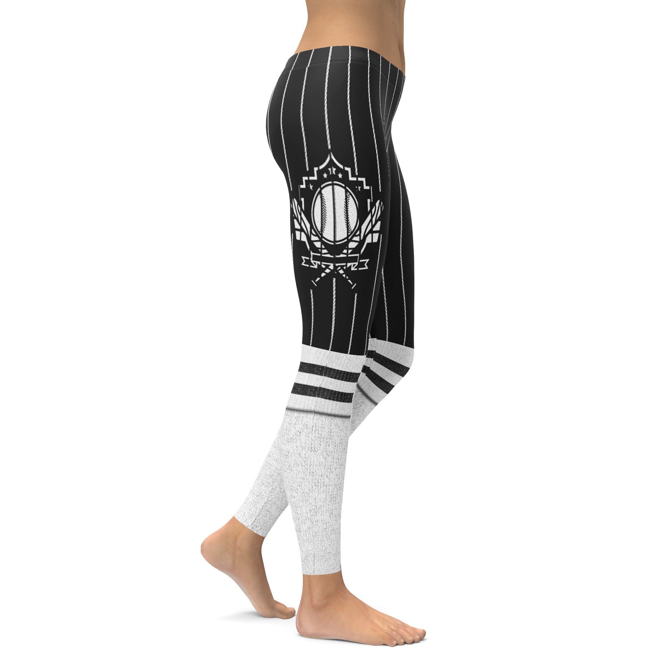 Womens Workout Yoga Baseball Pants Leggings Black/White