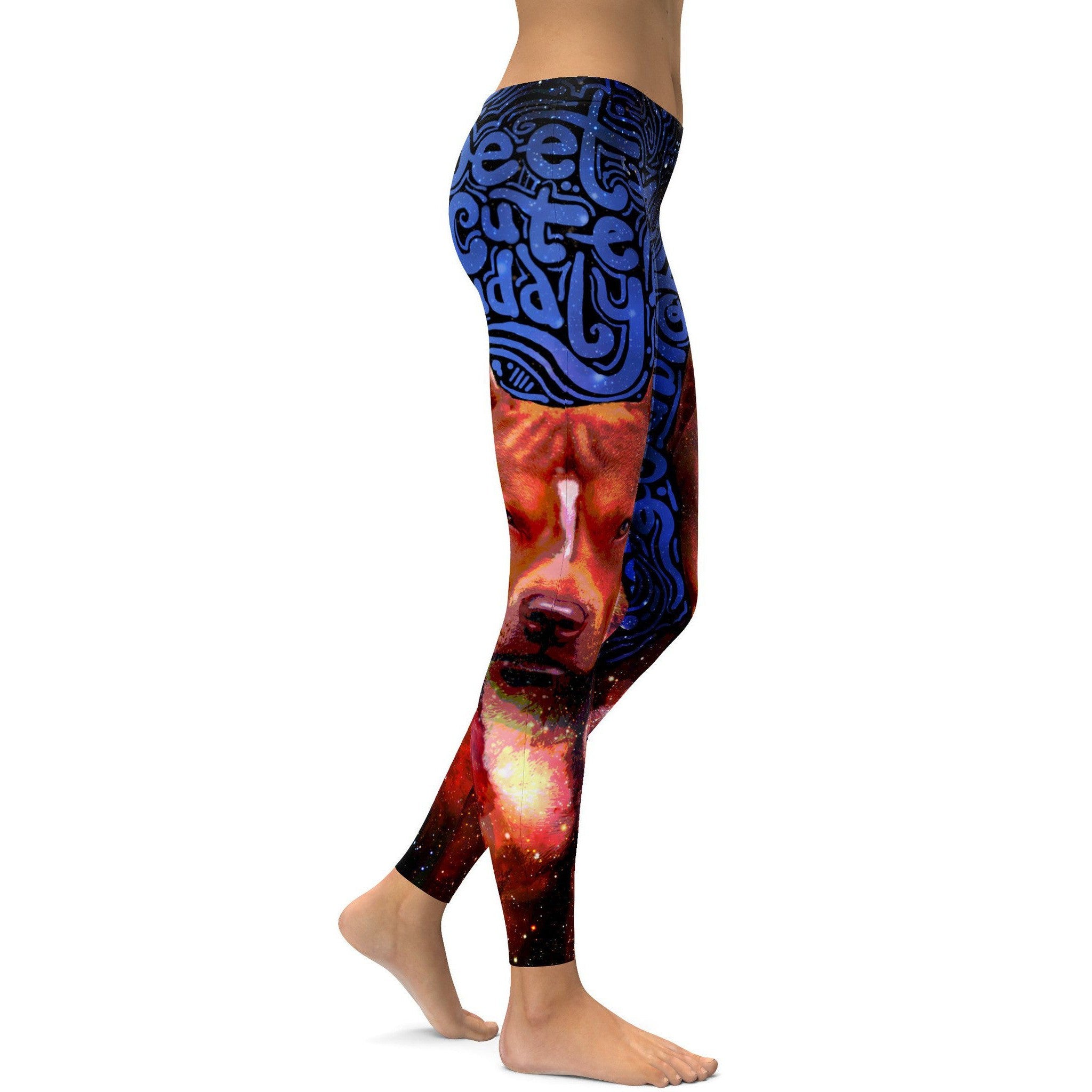 Womens Workout Yoga Blue & Brown Pit Bull Leggings  | Gear Bunch