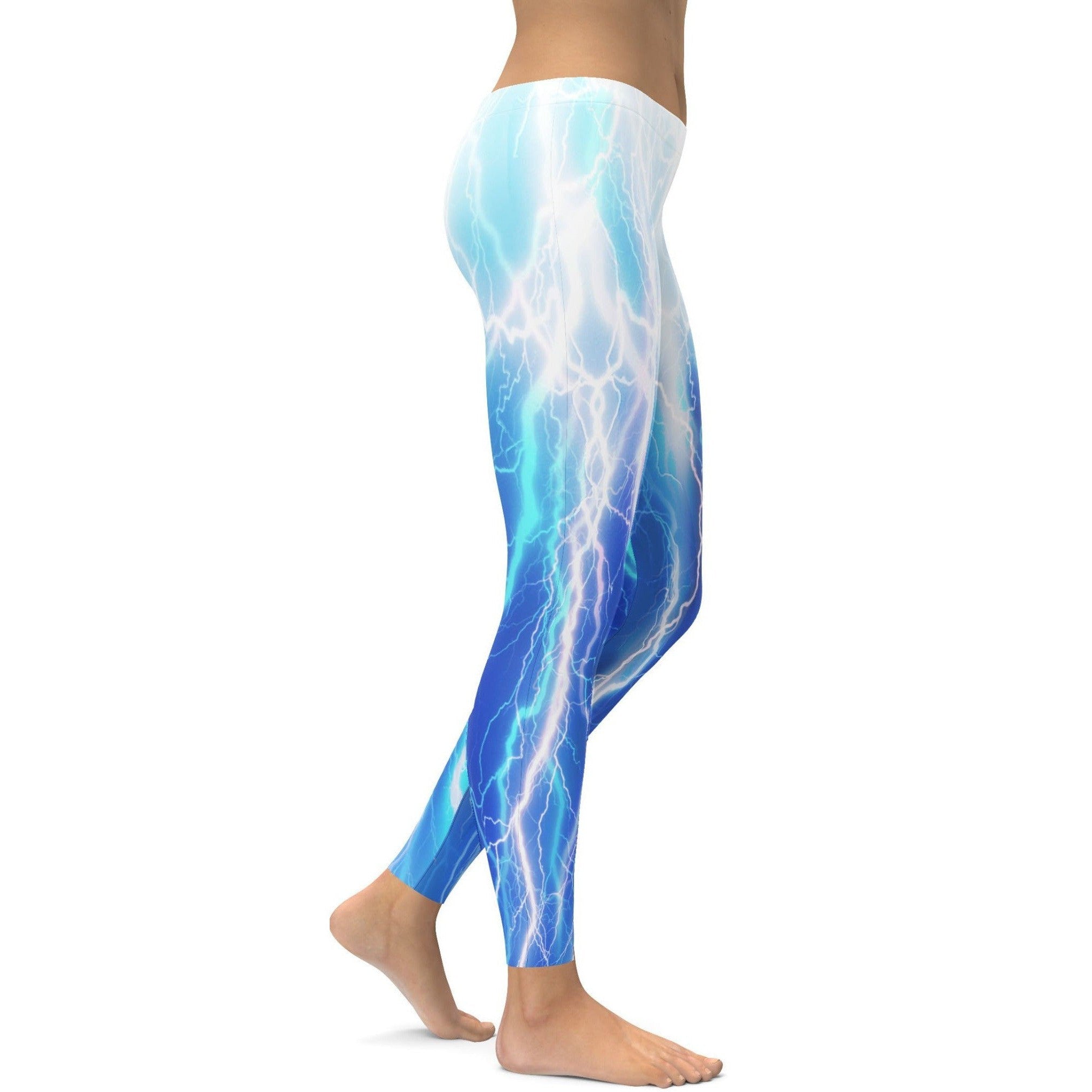 Womens Workout Yoga Vibrant Lightning Leggings Blue/White | Gearbunch.com