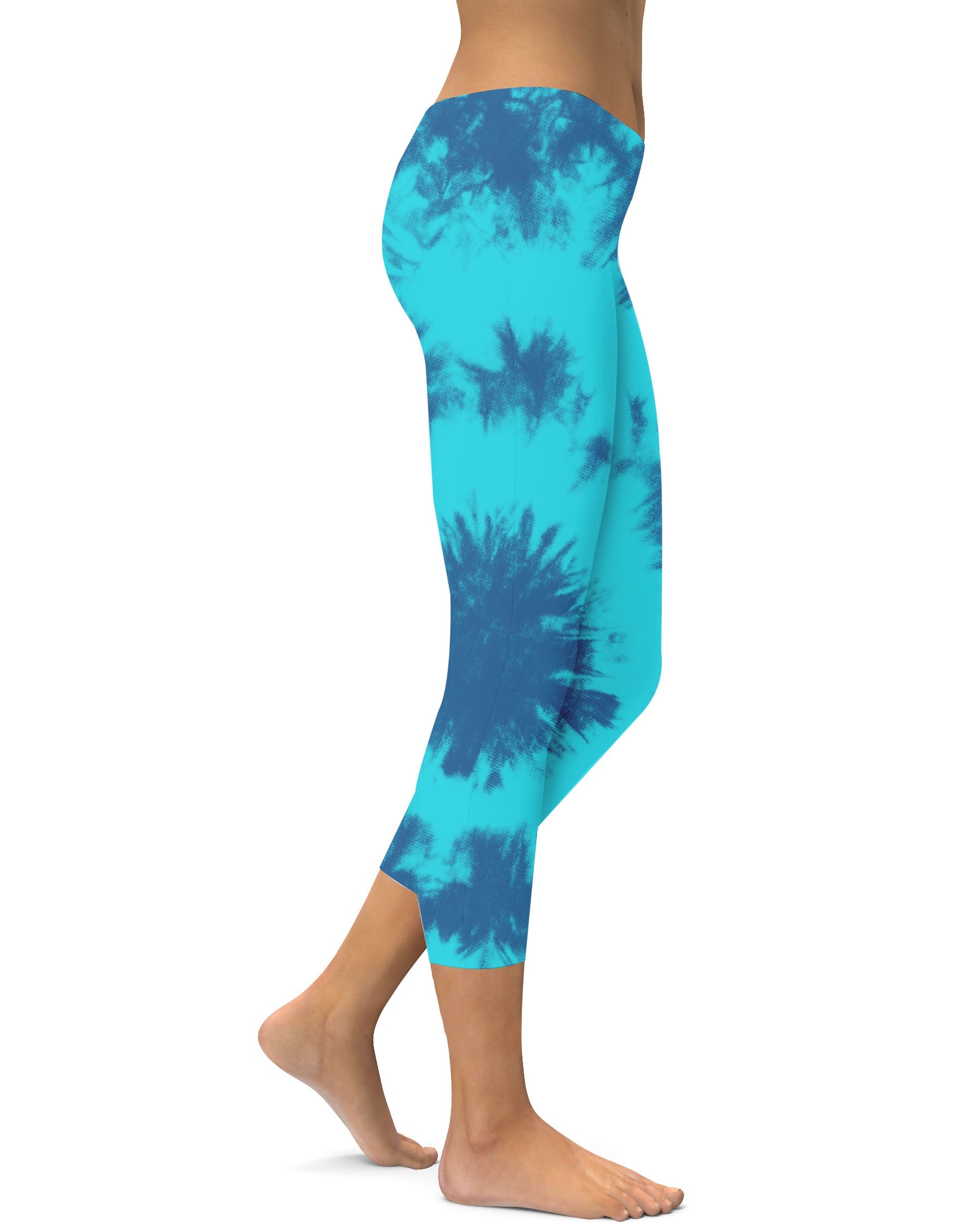 Womens Fashion Blue & Aqua Tie Dye Capris Leggings | Gearbunch.com