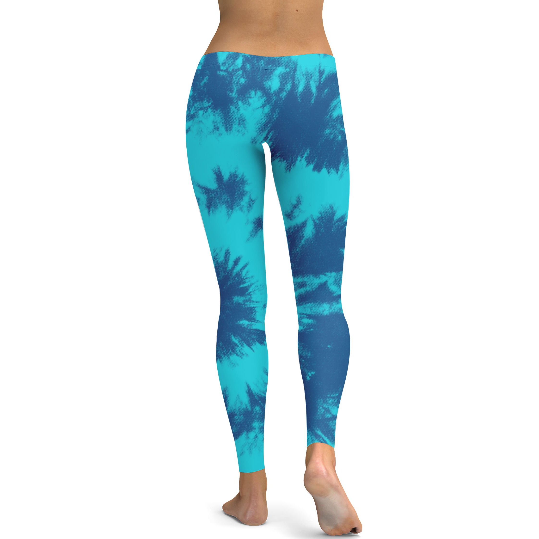 Womens Workout Yoga Blue & Aqua Tie Dye Leggings | Gearbunch.com