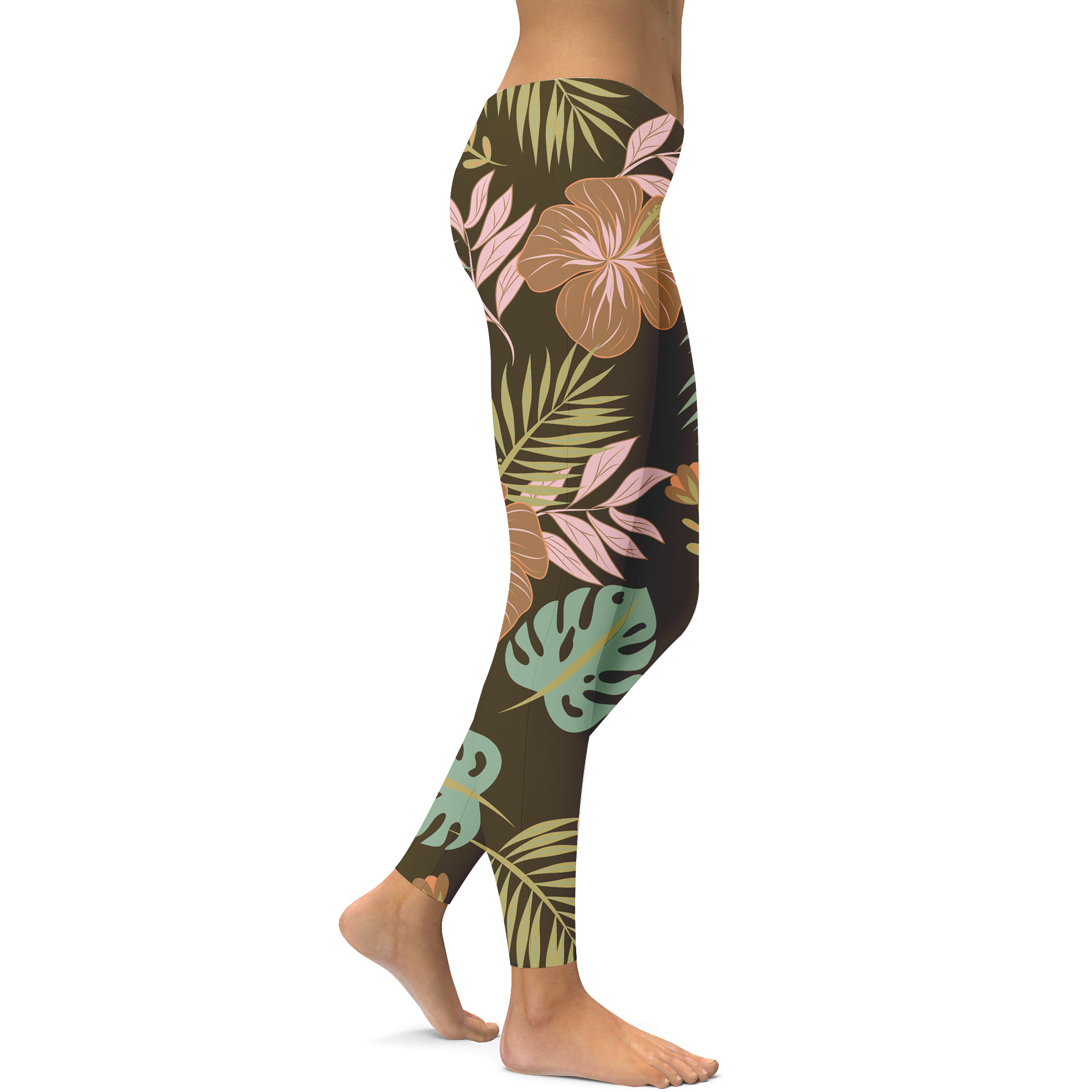 Womens Workout Fall Floral Leggings Brown/Green/Pink | Gearbunch.com