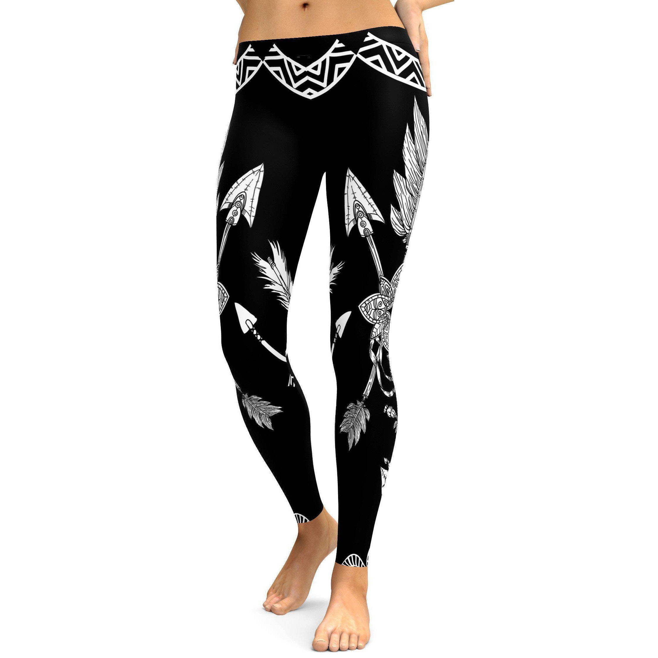 Womens Workout Yoga Arrow Leggings Black/White | Gear Bunch