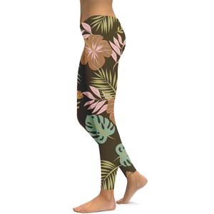 Womens Workout Fall Floral Leggings Brown/Green/Pink | Gearbunch.com