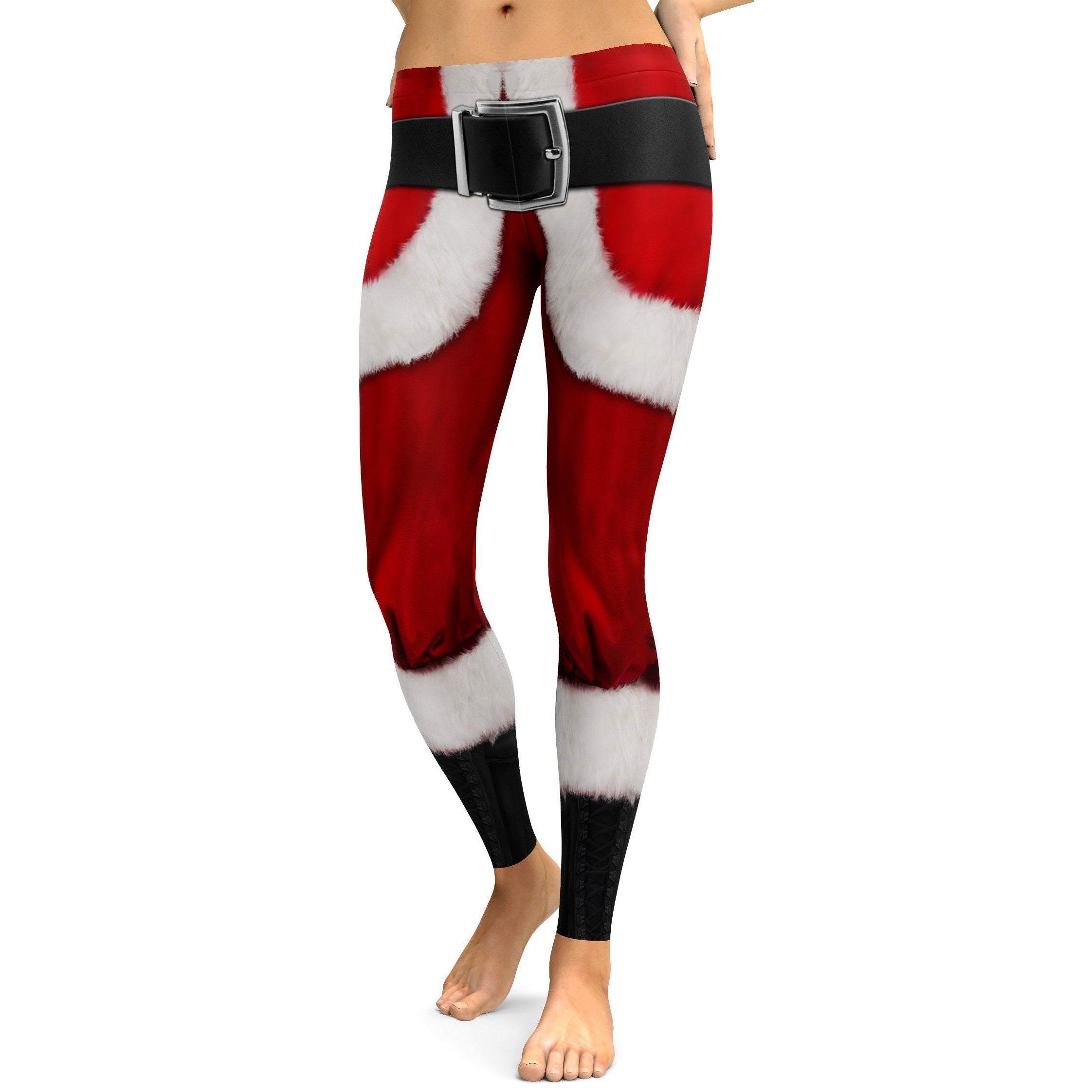 Womens Workout Yoga Santa's Pants Leggings White/Red/Black | Gearbunch.com