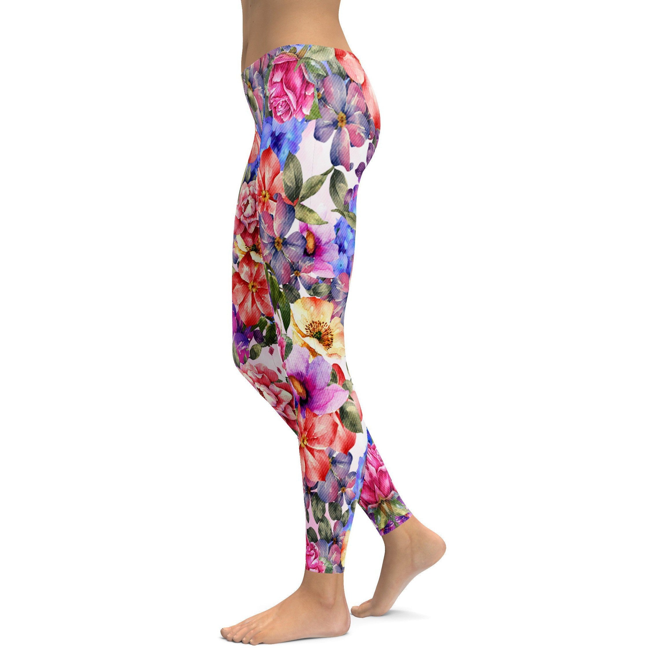 Colorful Floral Leggings - GearBunch Leggings / Yoga Pants