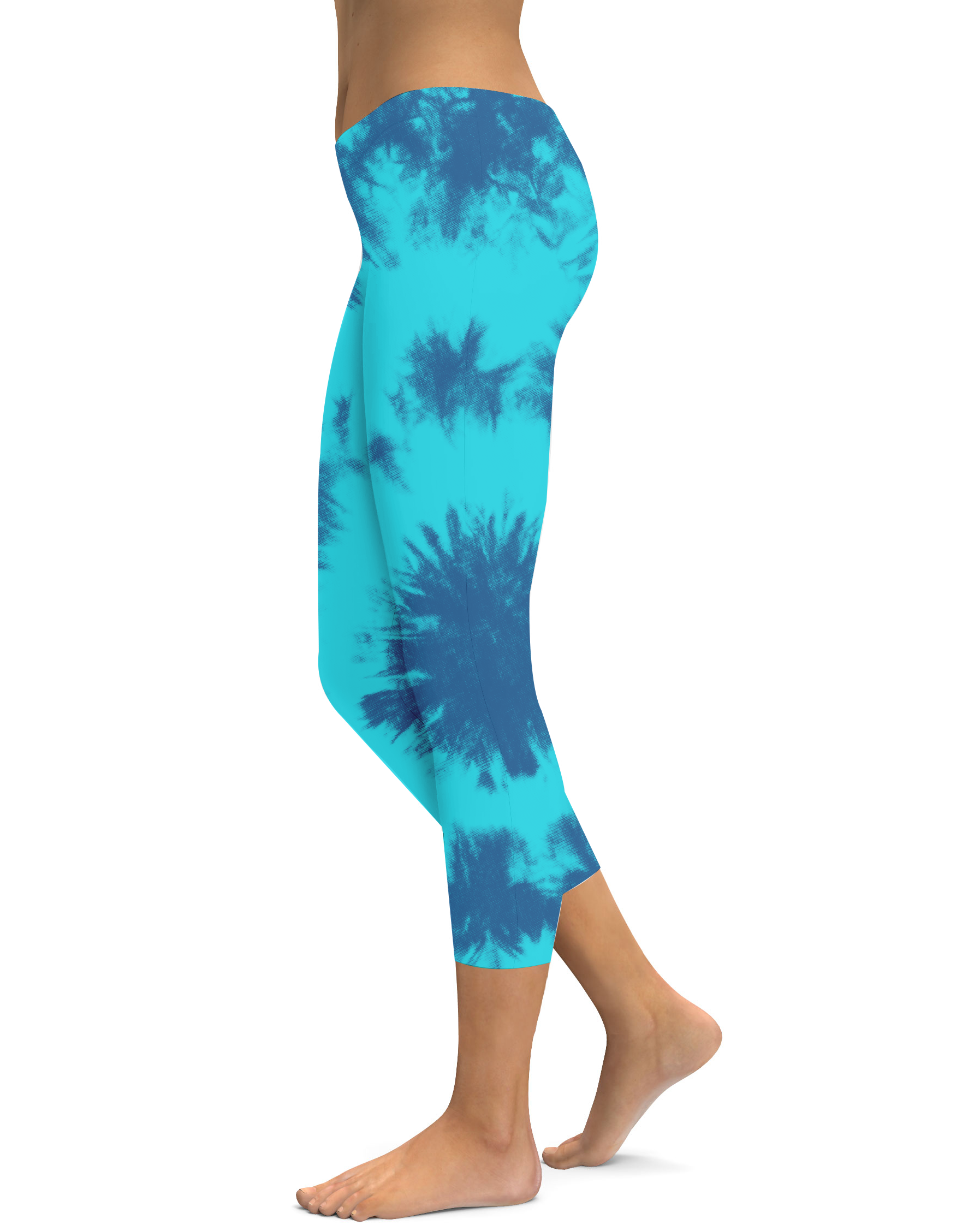 Womens Fashion Blue & Aqua Tie Dye Capris Leggings | Gearbunch.com