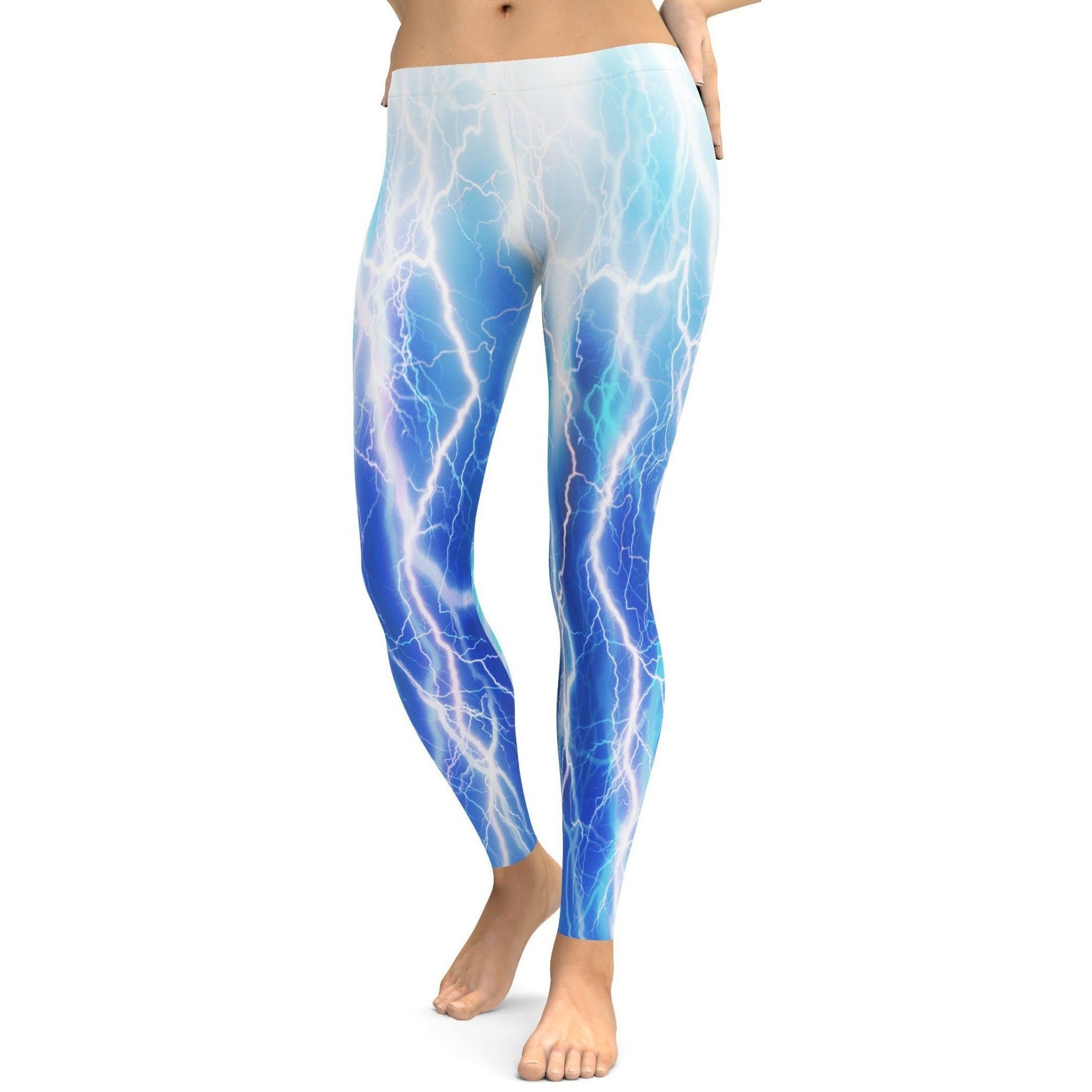 Womens Workout Yoga Vibrant Lightning Leggings Blue/White | Gearbunch.com