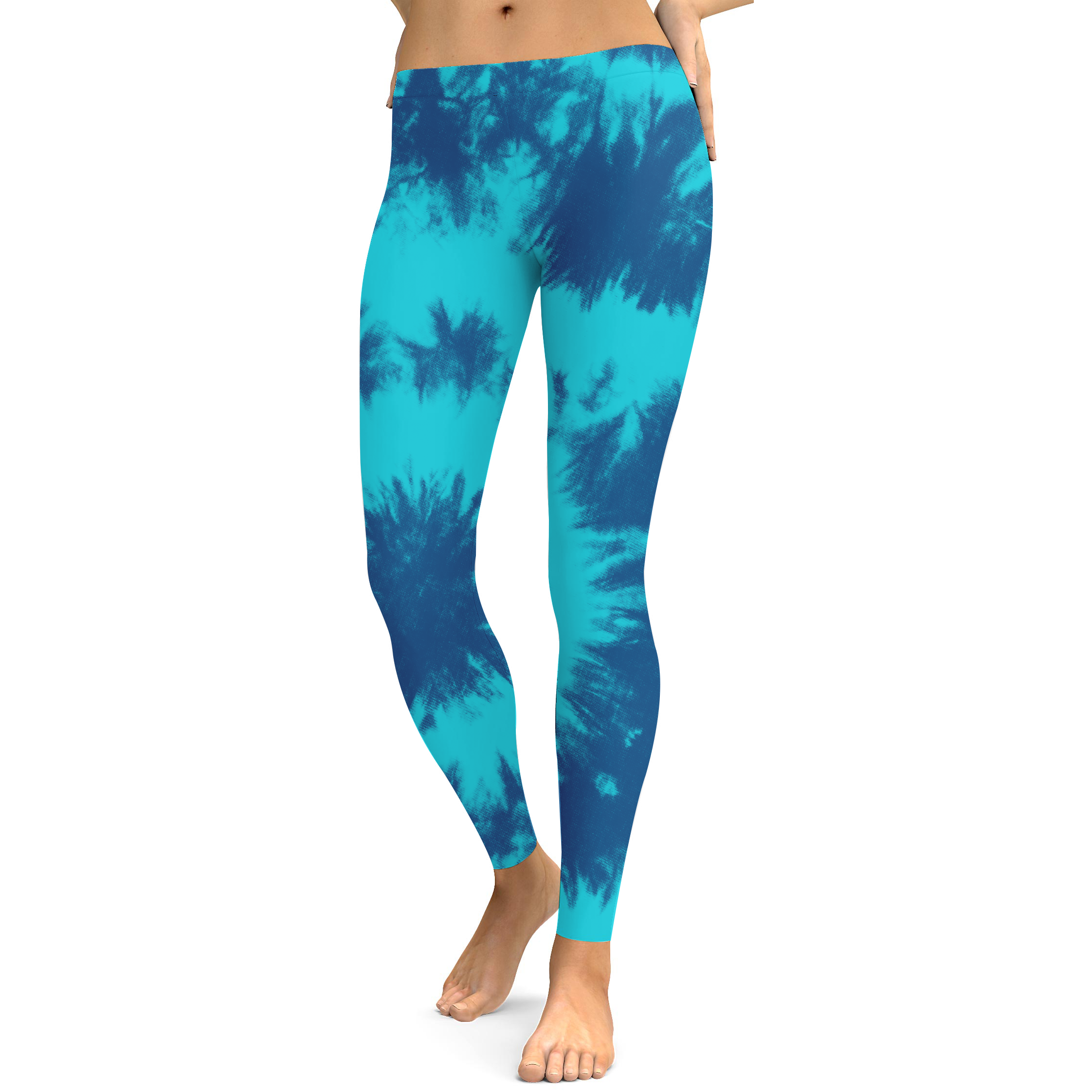 Womens Workout Yoga Blue & Aqua Tie Dye Leggings | Gearbunch.com