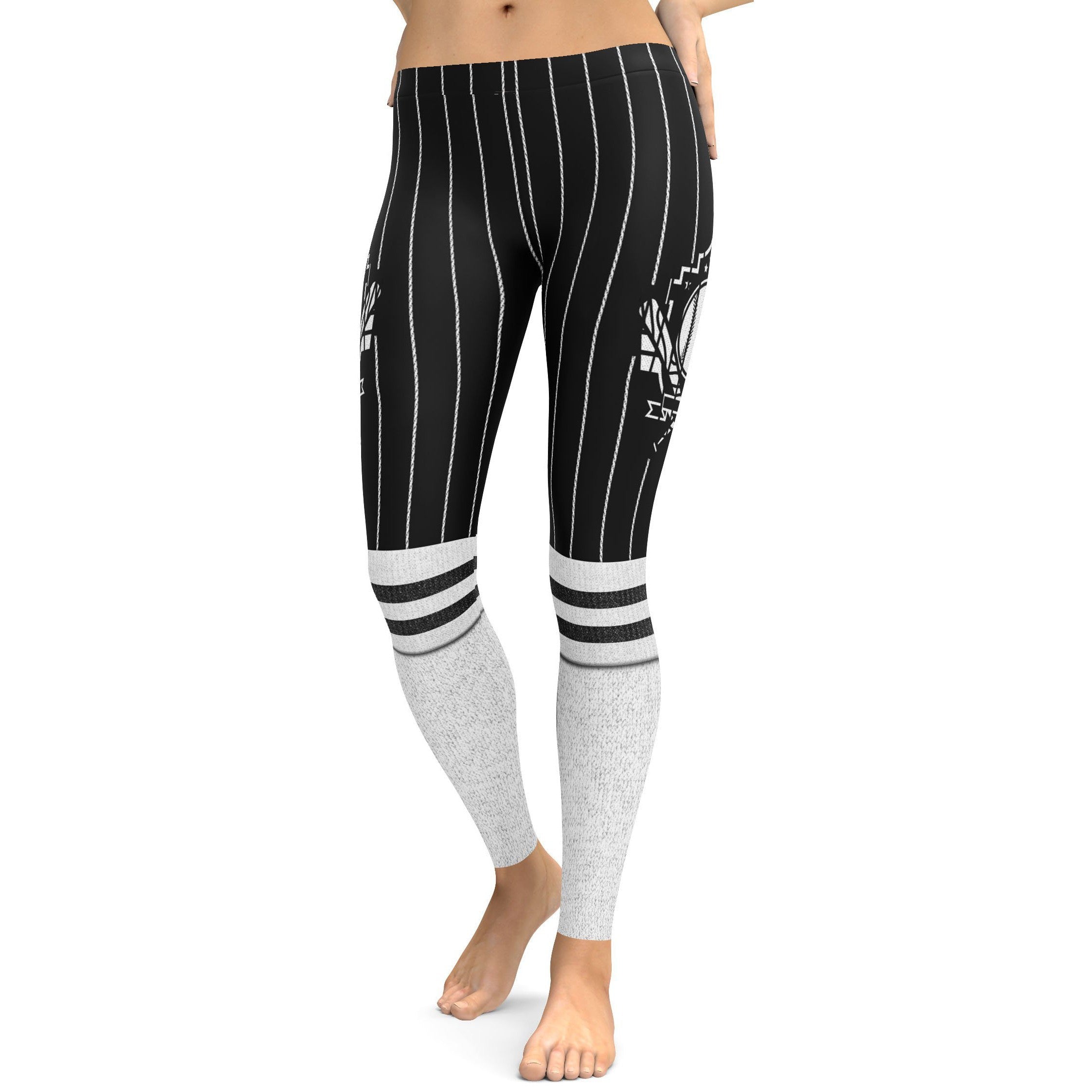 Womens Workout Yoga Baseball Pants Leggings Black/White | Gear Bunch