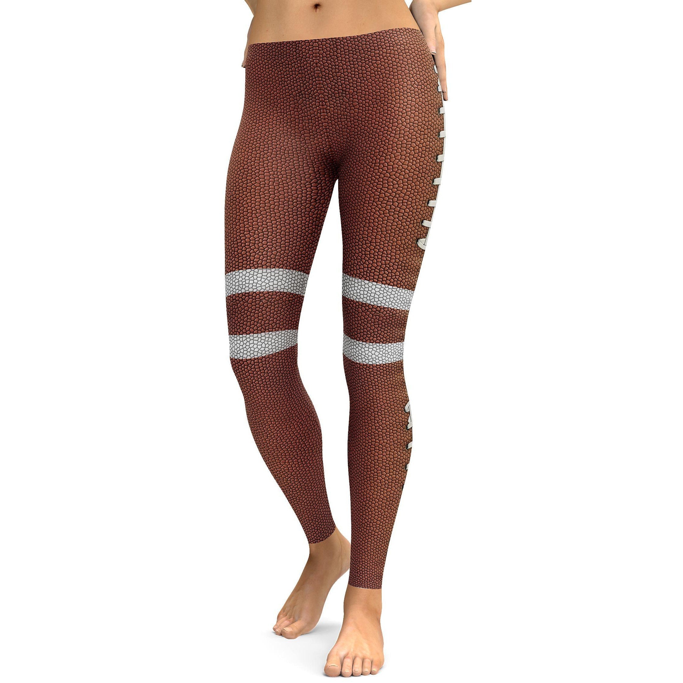 Womens Workout Yoga American Football Leggings White/Brown | Gear Bunch