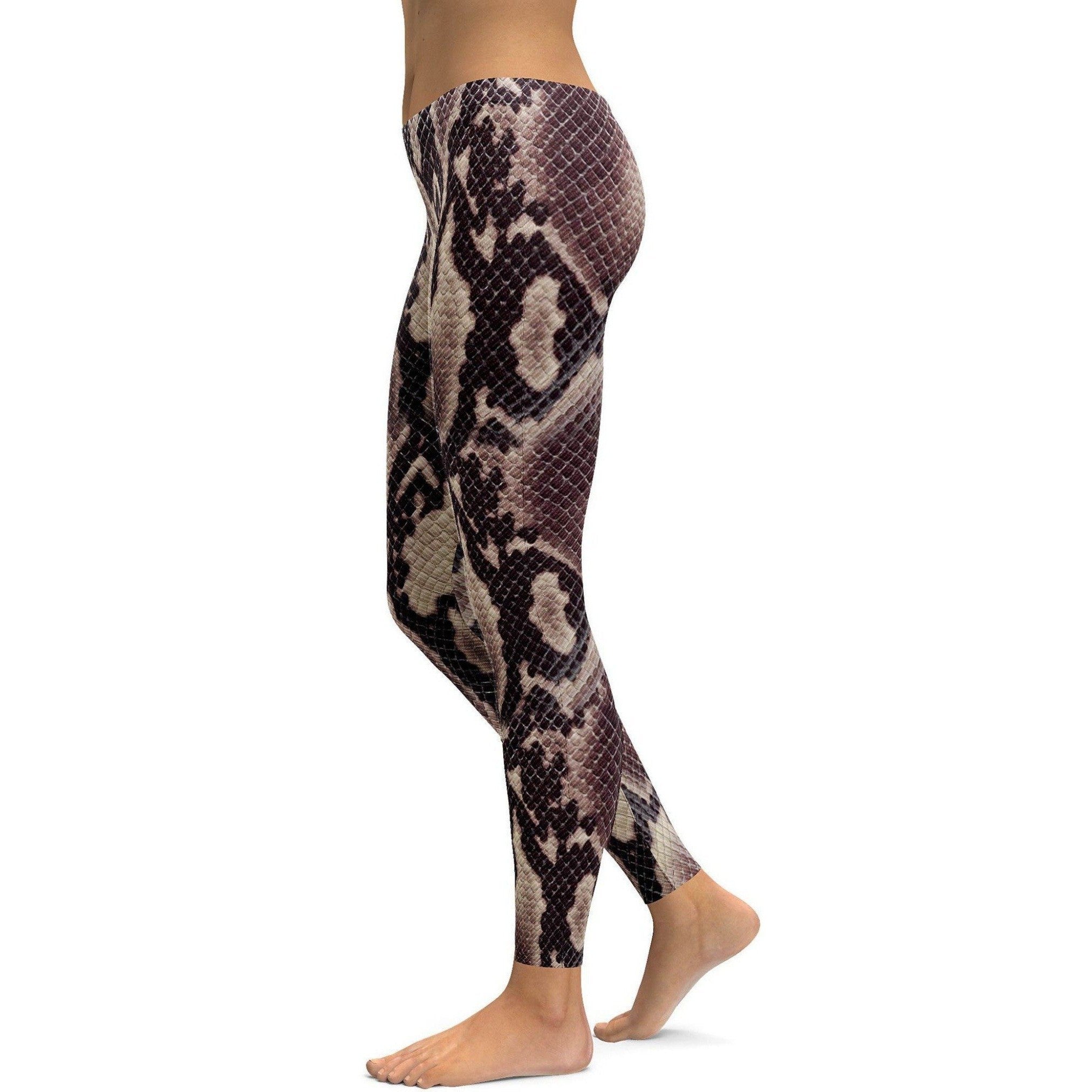 Womens Workout Yoga Anaconda Snake Skin Leggings Black/White/Brown | Gearbunch.com