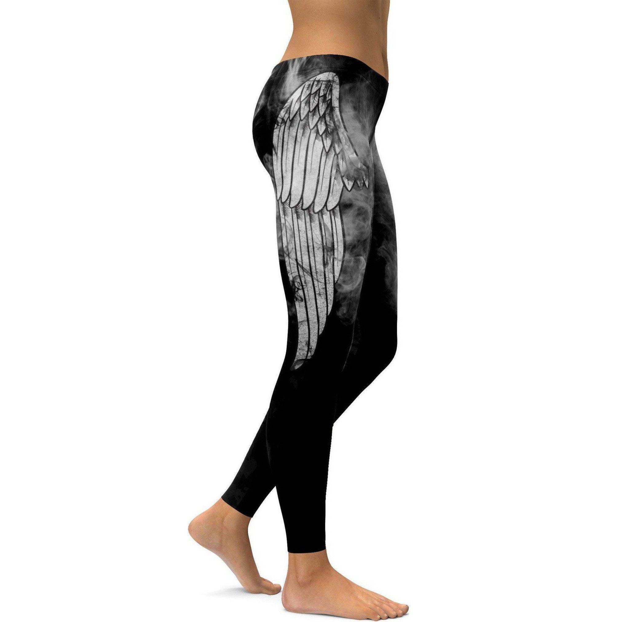 Womens Workout Yoga Angel Wing Leggings Black/Grey | Gearbunch.com