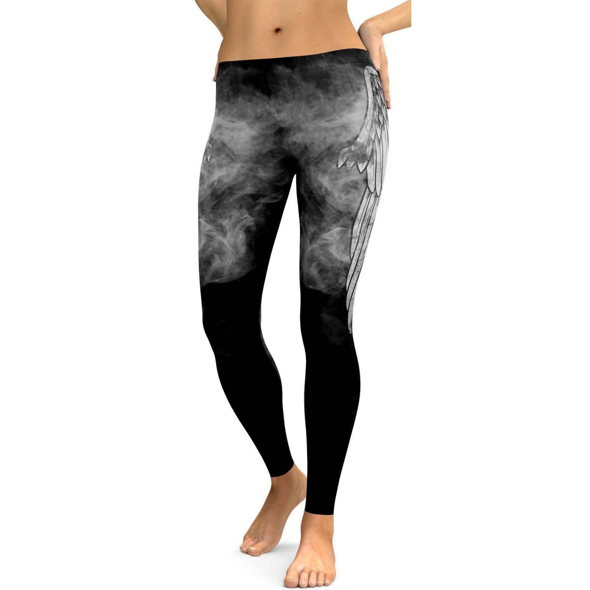 Womens Workout Yoga Angel Wing Leggings Black/Grey | Gearbunch.com