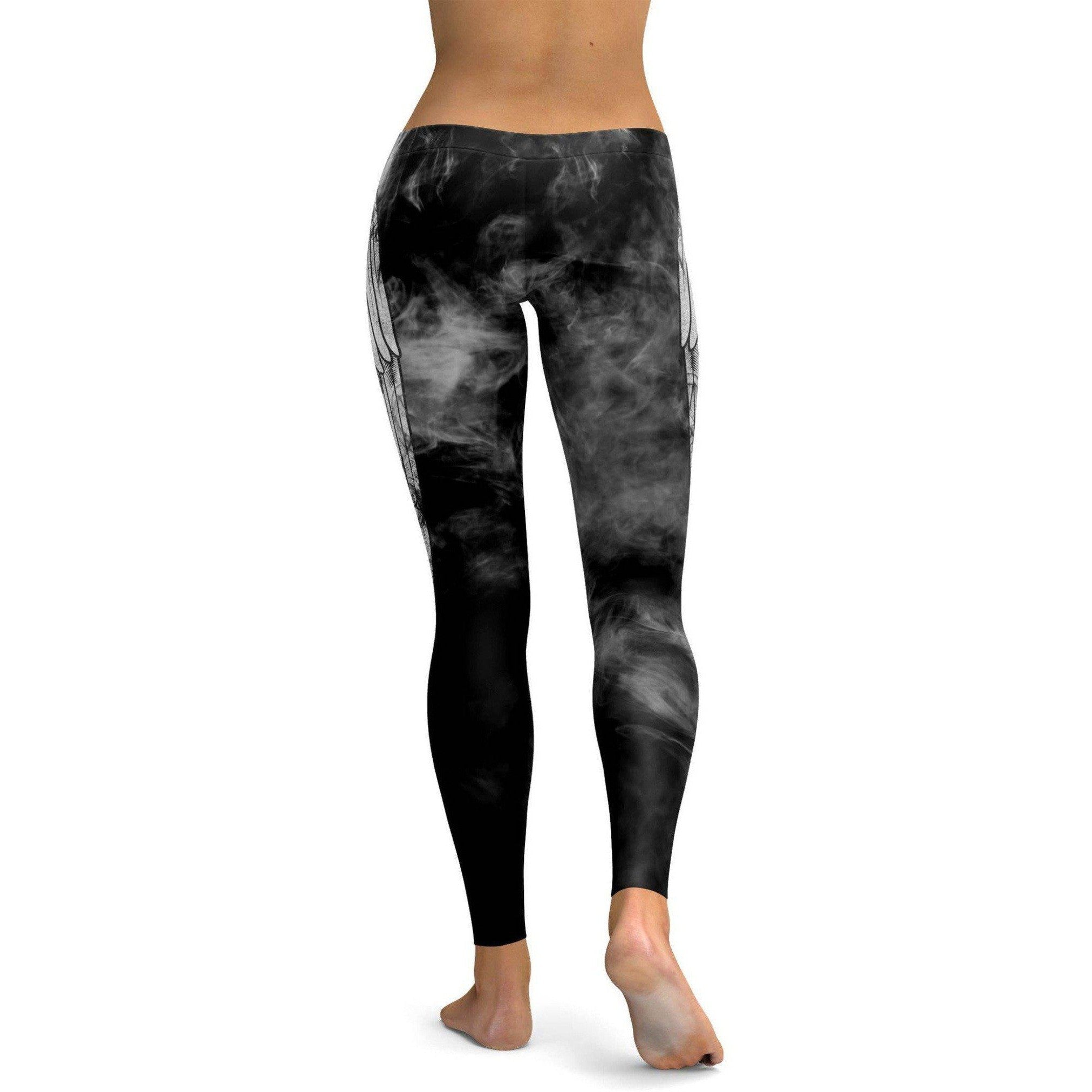 Womens Workout Yoga Angel Wing Leggings Black/Grey | Gearbunch.com