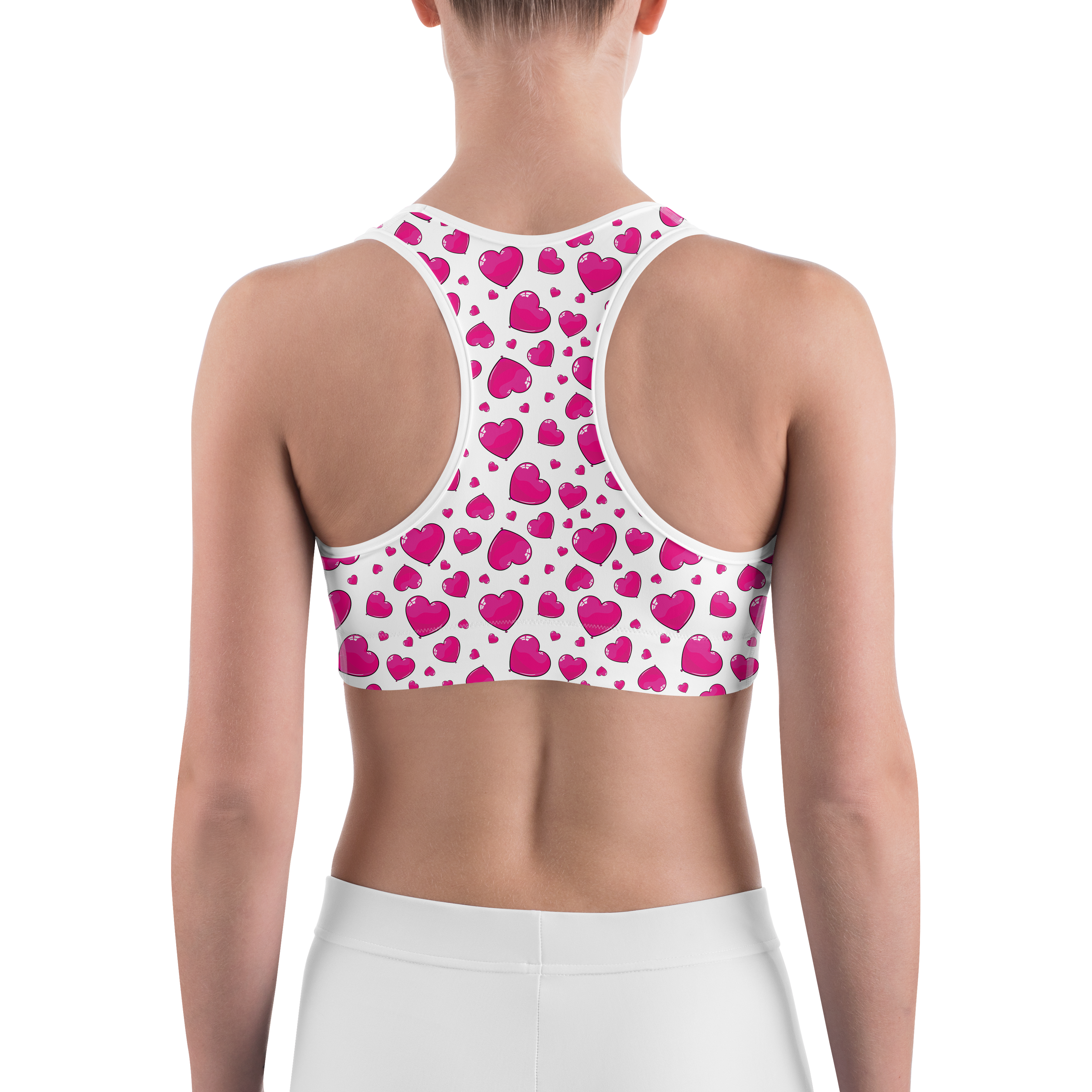 Pink Heart Shaped Balloons Sports Bra - Gearbunch