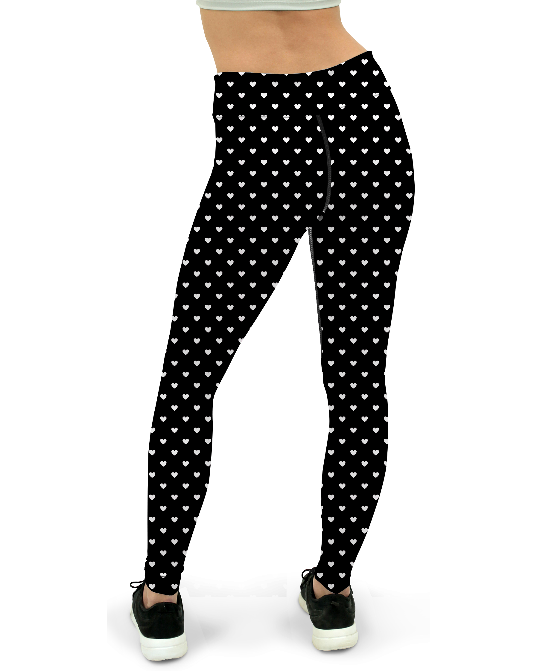 White Mini Hearts Black Yoga Pants - Gearbunch