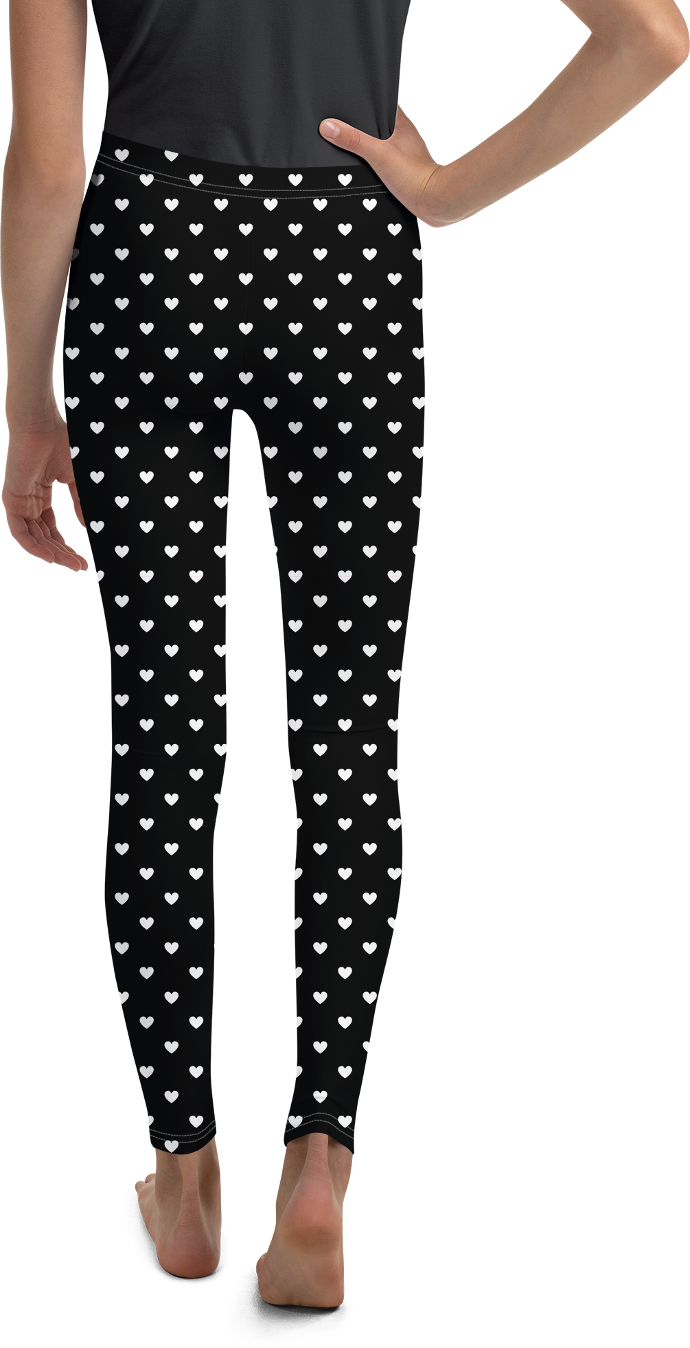 White Mini Hearts Black Youth Leggings - Gearbunch