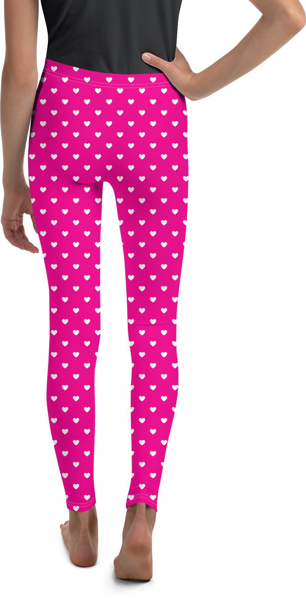 White Mini Hearts Pink Youth Leggings - Gearbunch