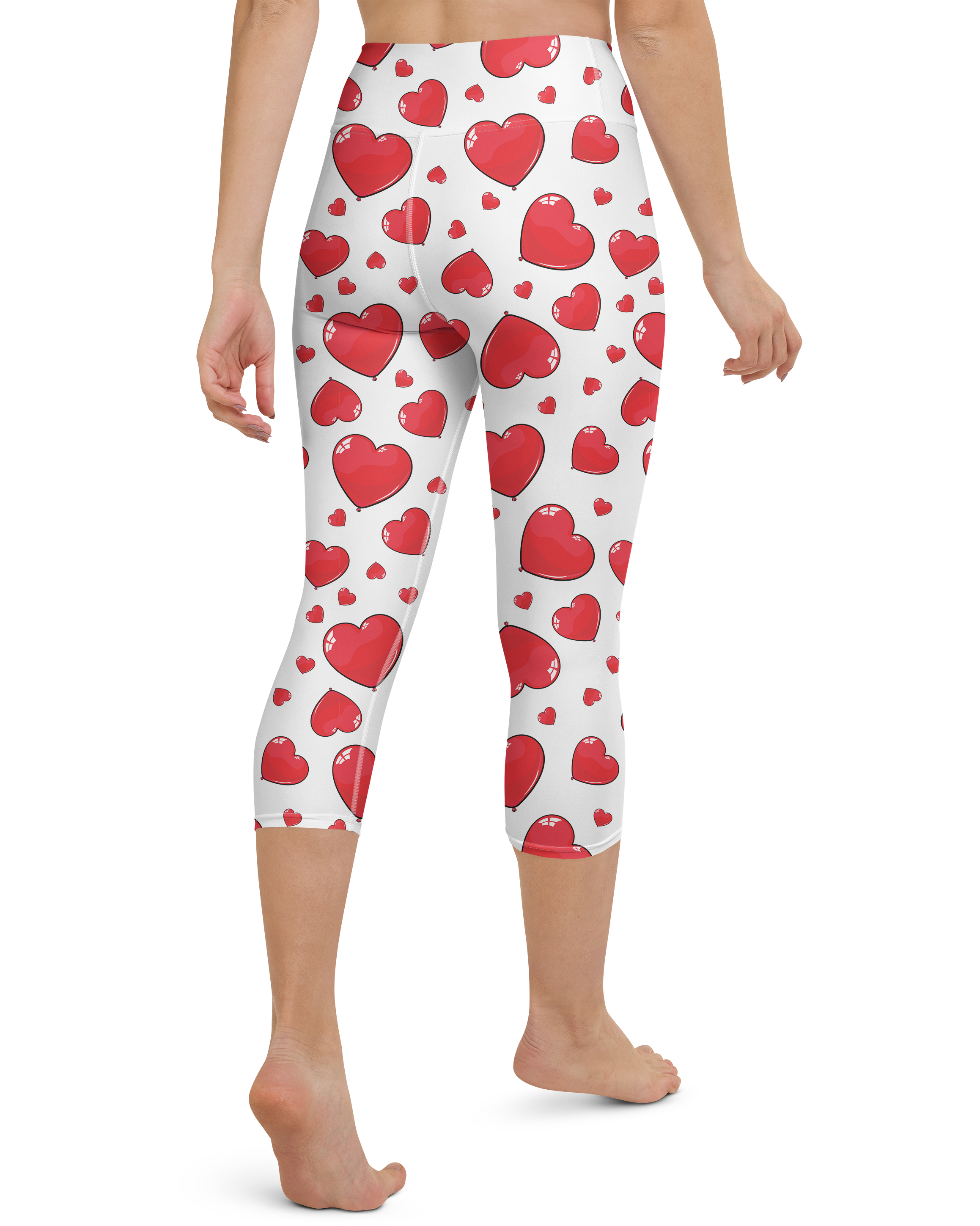 Red Heart Shaped Balloons Yoga Capris - Gearbunch