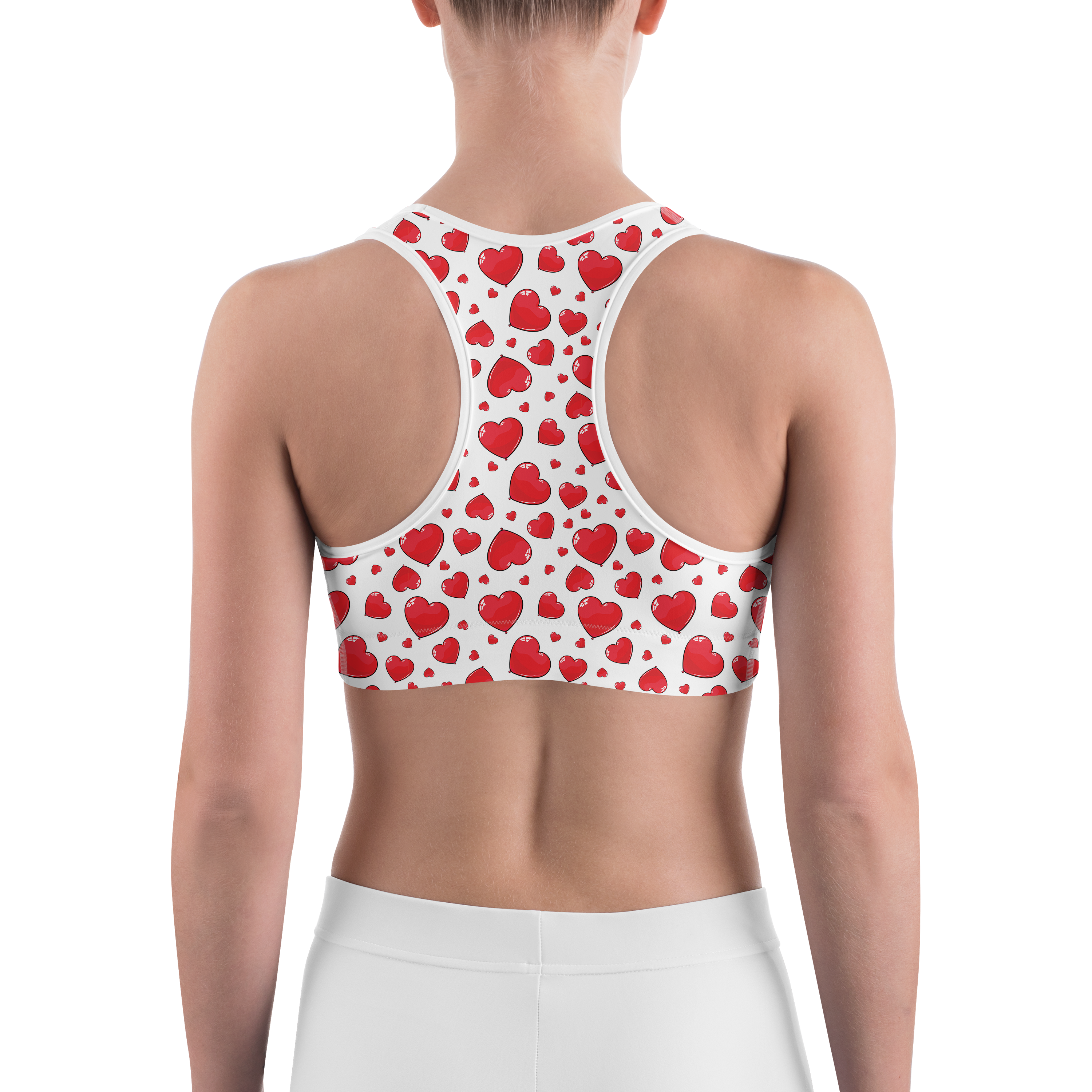 Red Heart Shaped Balloons Sports Bra - Gearbunch