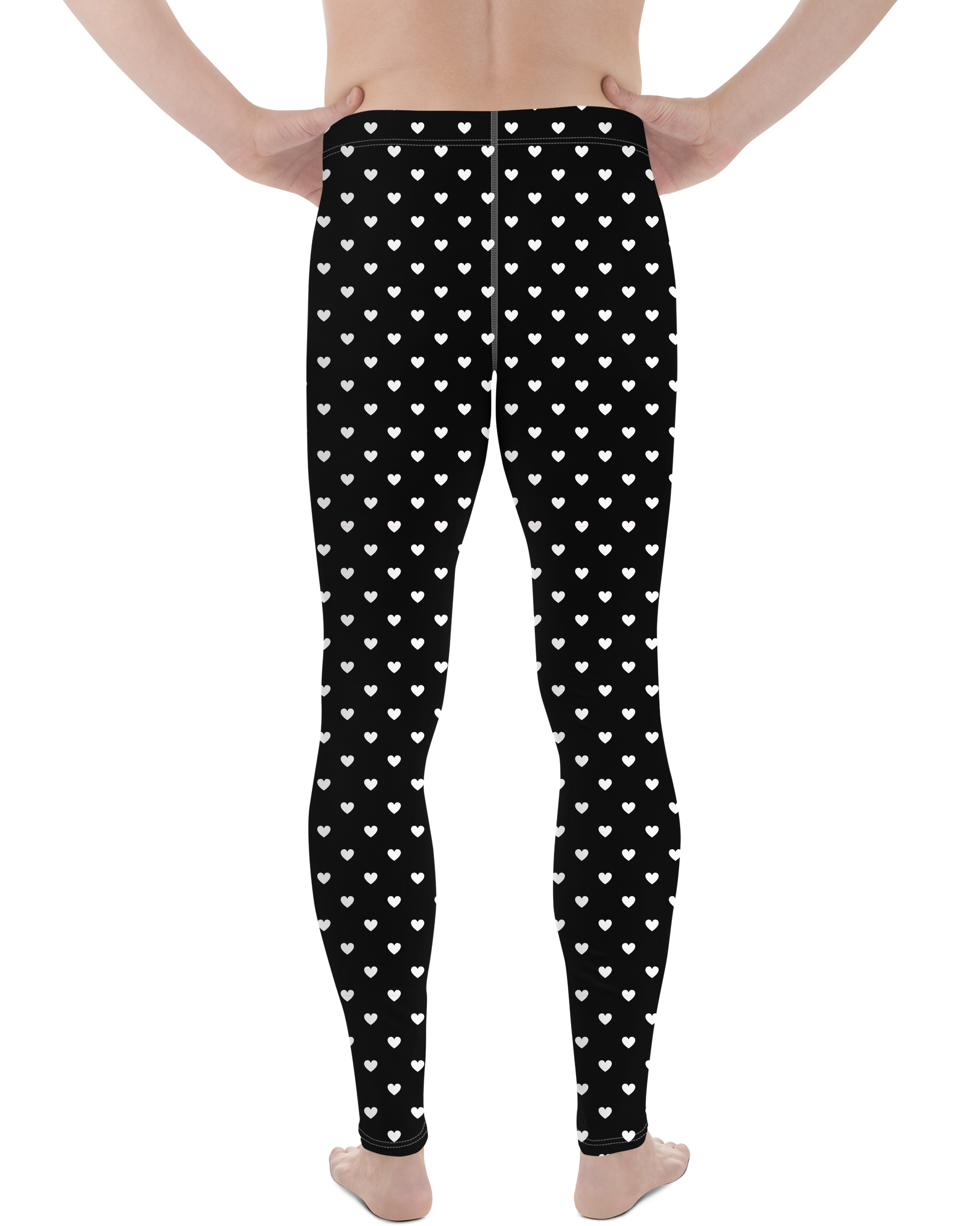 White Mini Hearts Black Meggings - Gearbunch - Men's Leggings