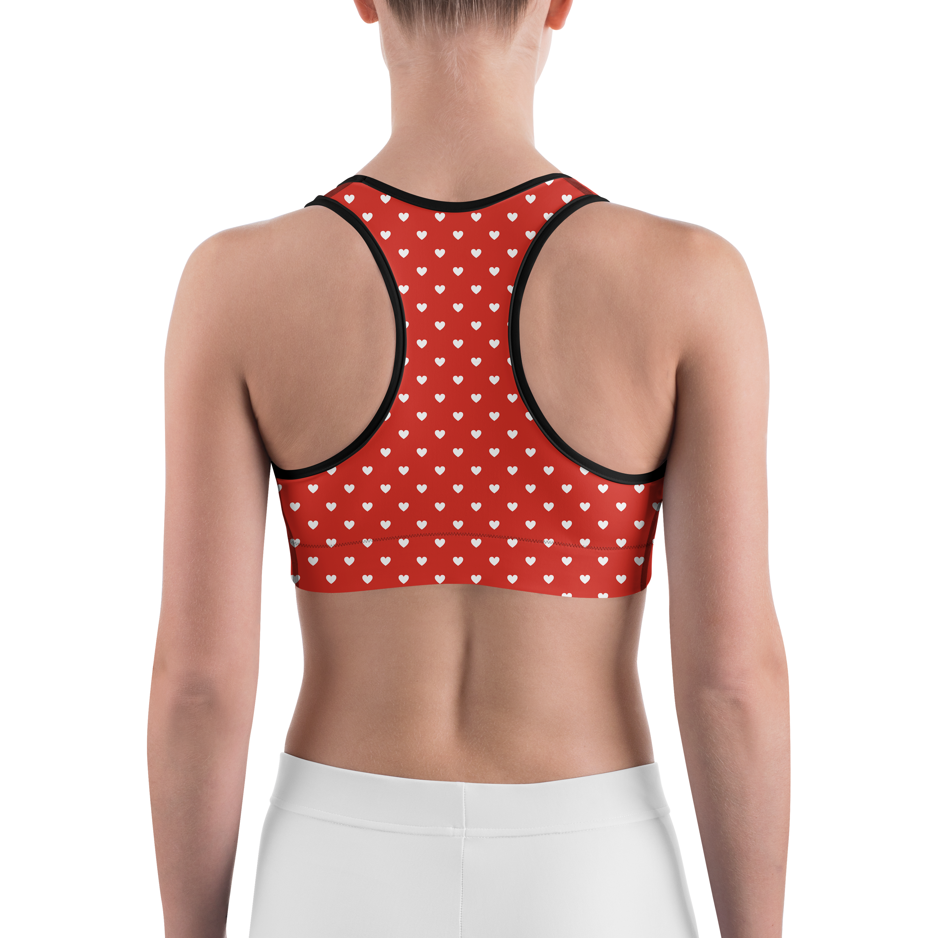 White Mini Hearts Red Sports Bra - Gearbunch