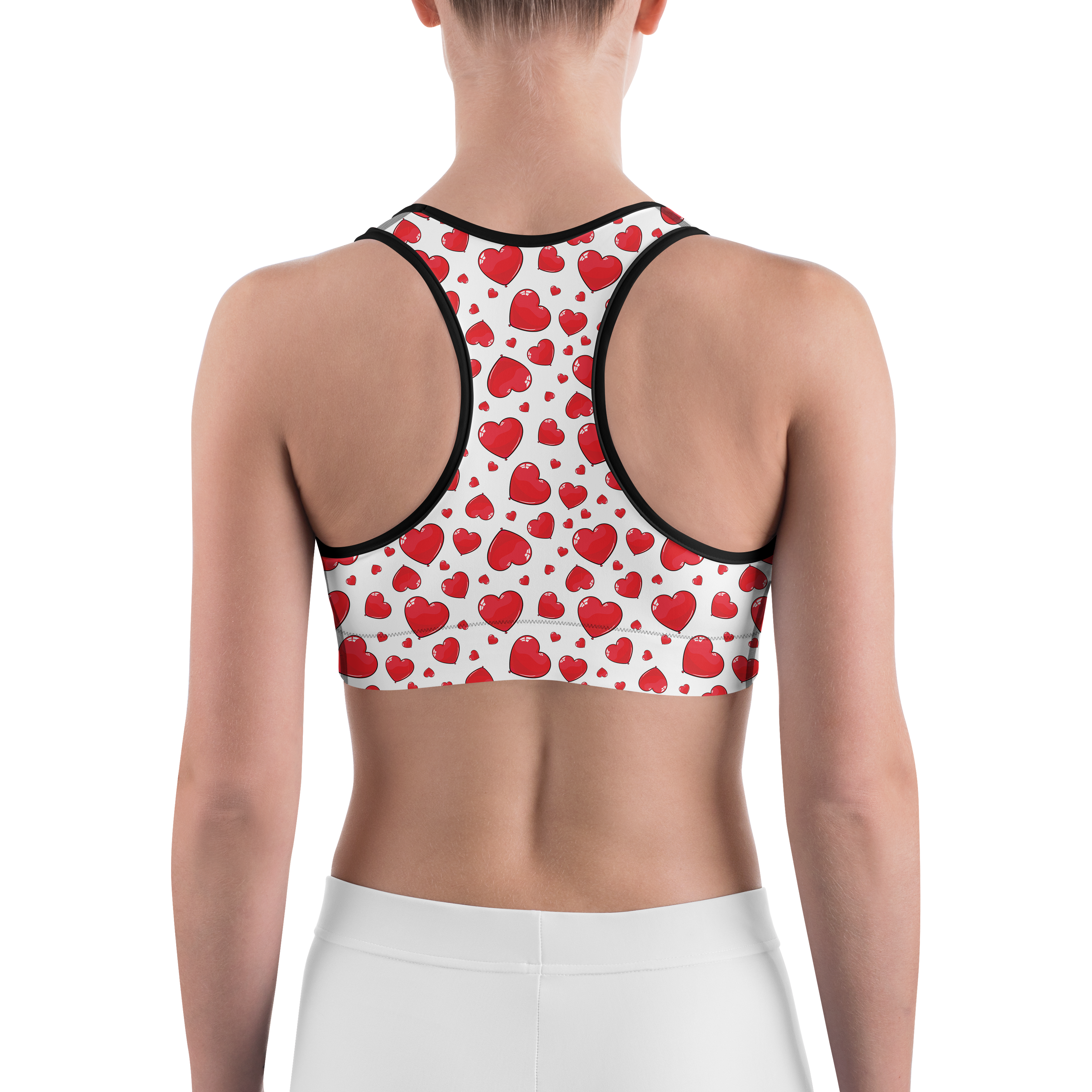 Red Heart Shaped Balloons Sports Bra - Gearbunch