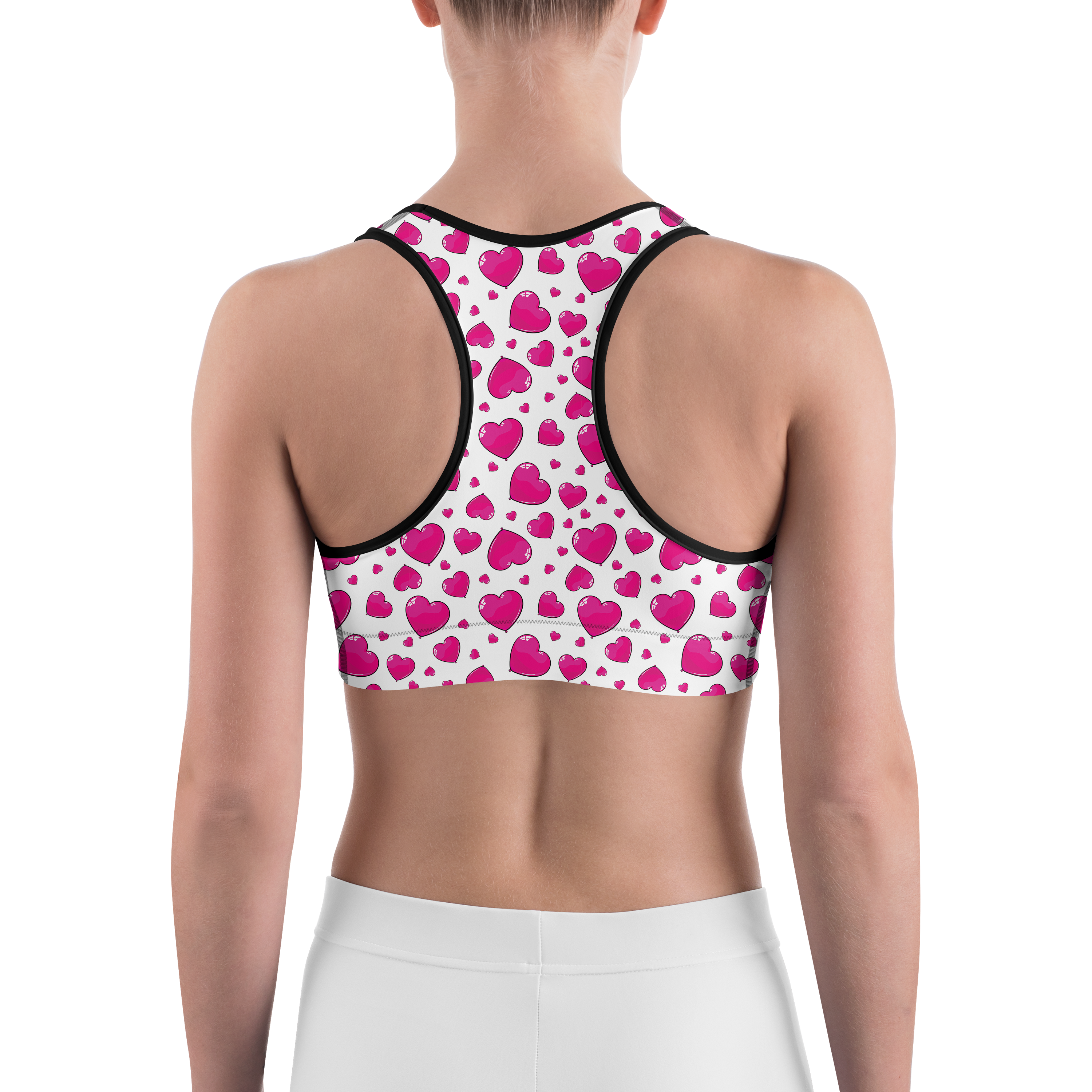 Pink Heart Shaped Balloons Sports Bra - Gearbunch