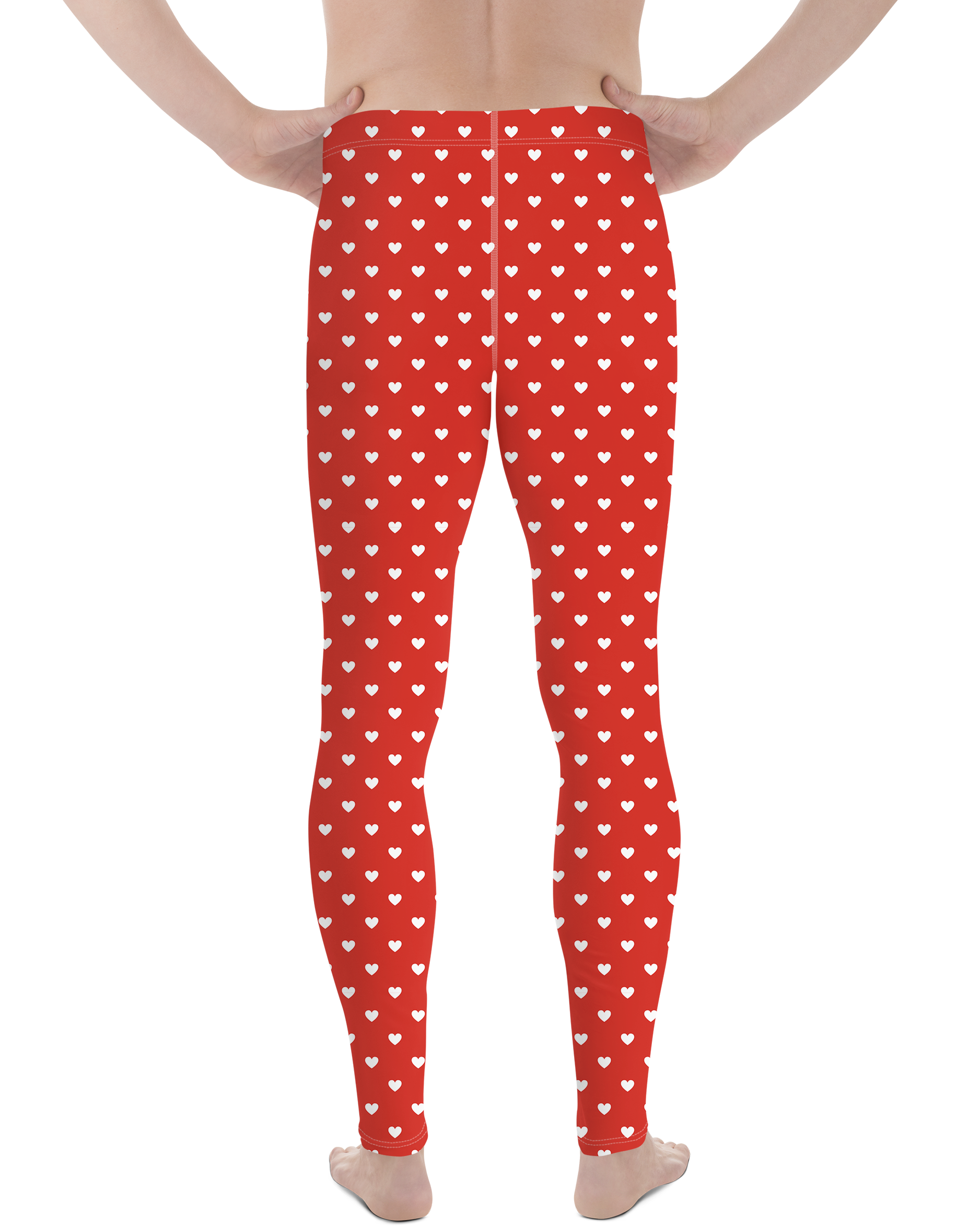 White Mini Hearts Red Meggings - Men's Leggings - Gearbunch 