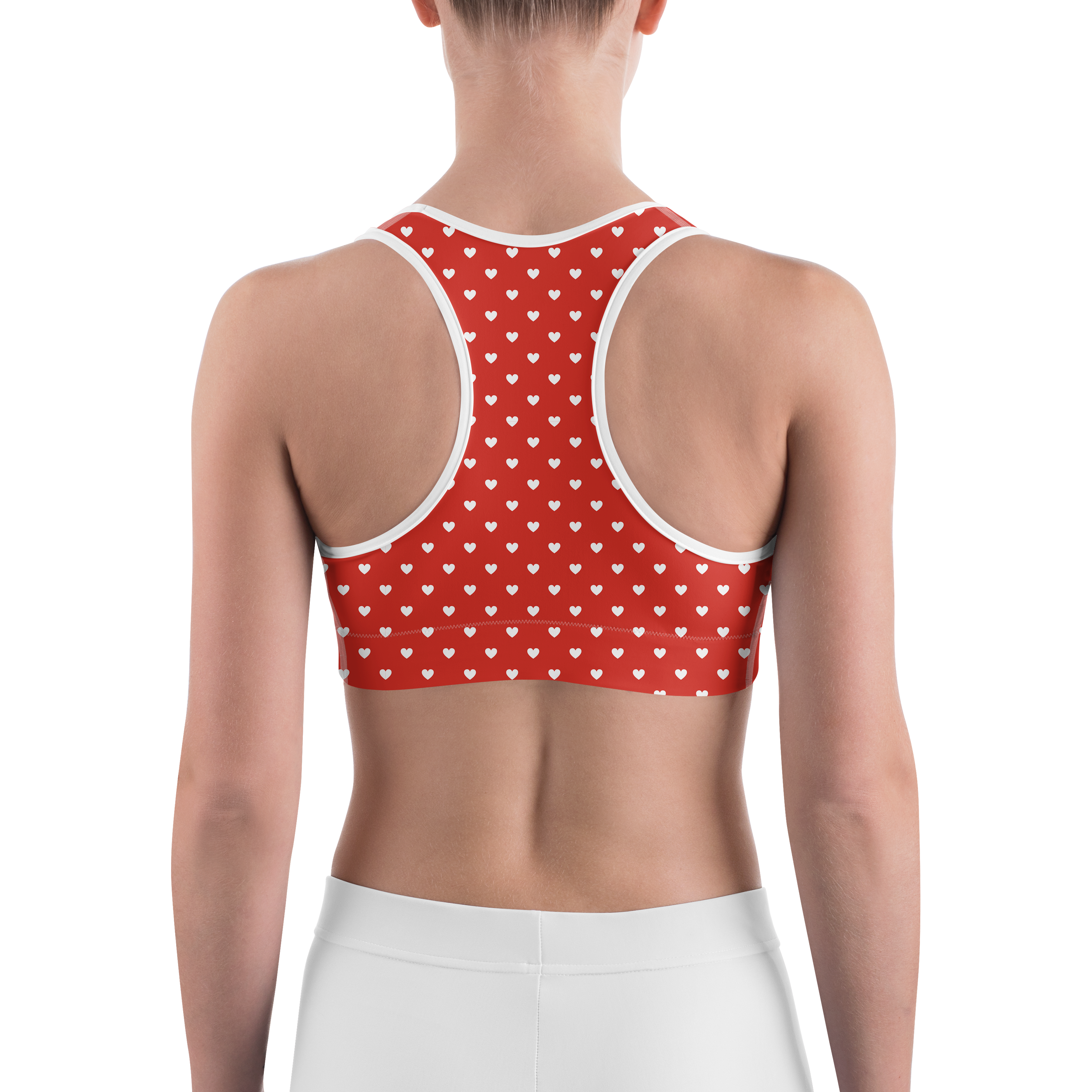 White Mini Hearts Red Sports Bra - Gearbunch