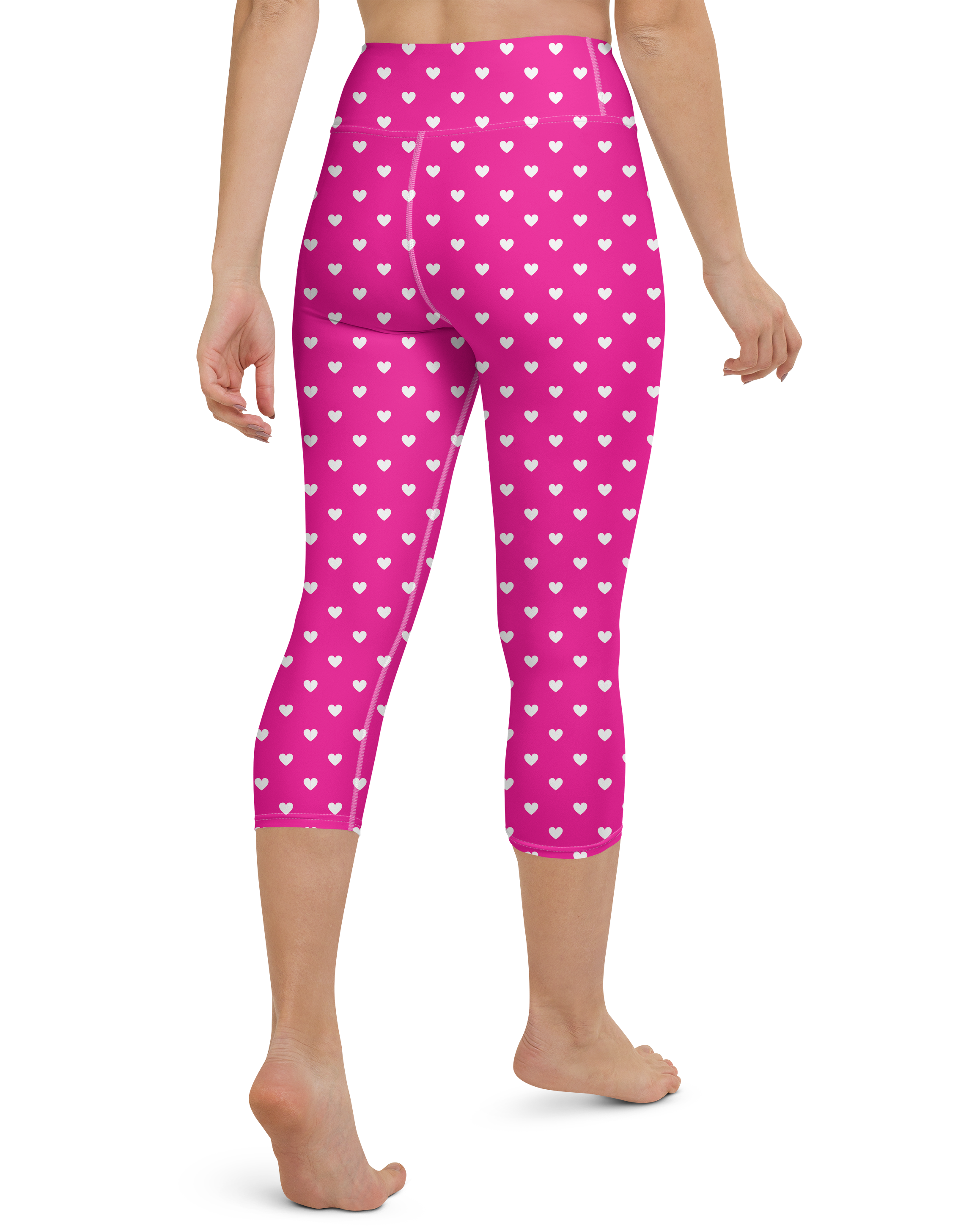 White Mini Hearts Pink Yoga Capris - Gearbunch