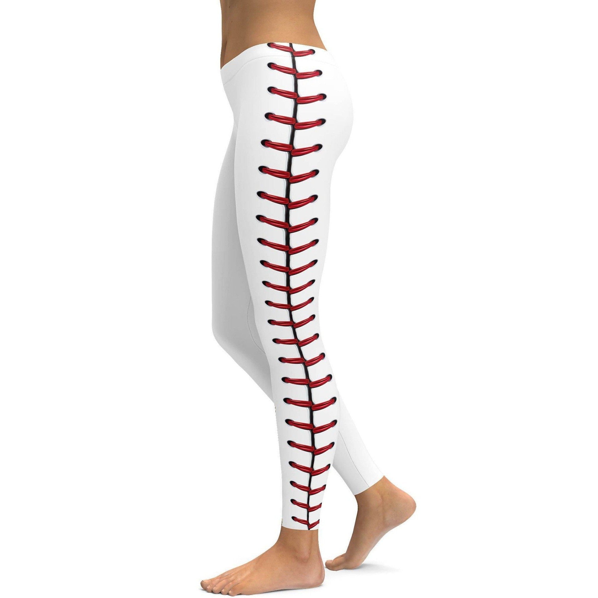 Womens Workout Yoga Baseball Stitches Leggings Red/White