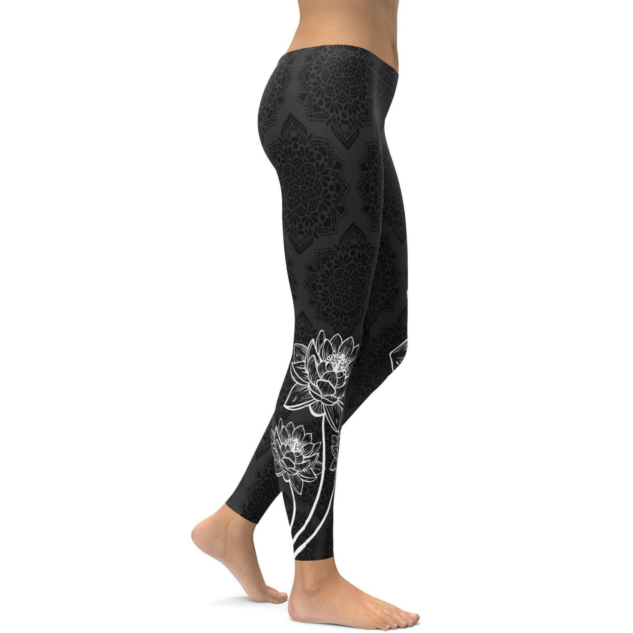 Womens Workout Yoga Lotus Leggings Black White