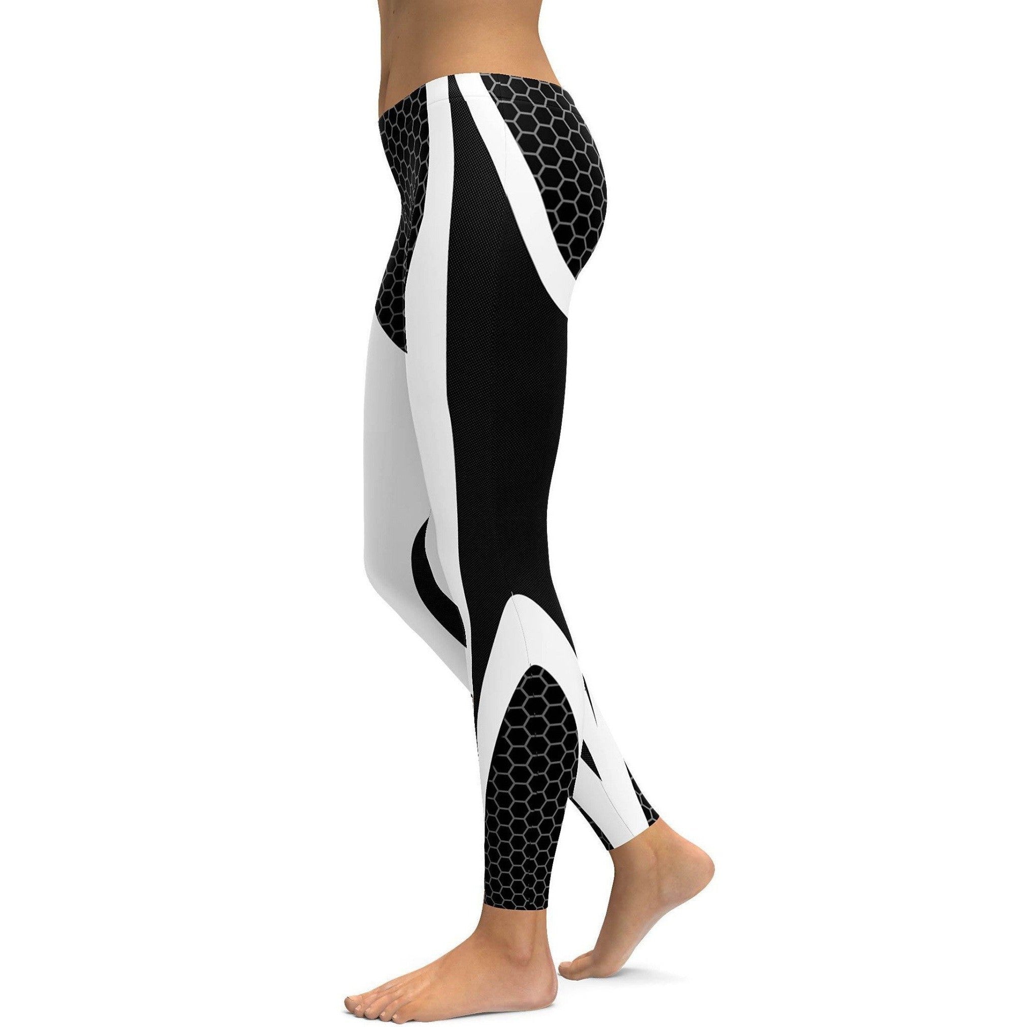 Womens Workout Yoga Black & White Honeycomb Carbon Legging Black/White