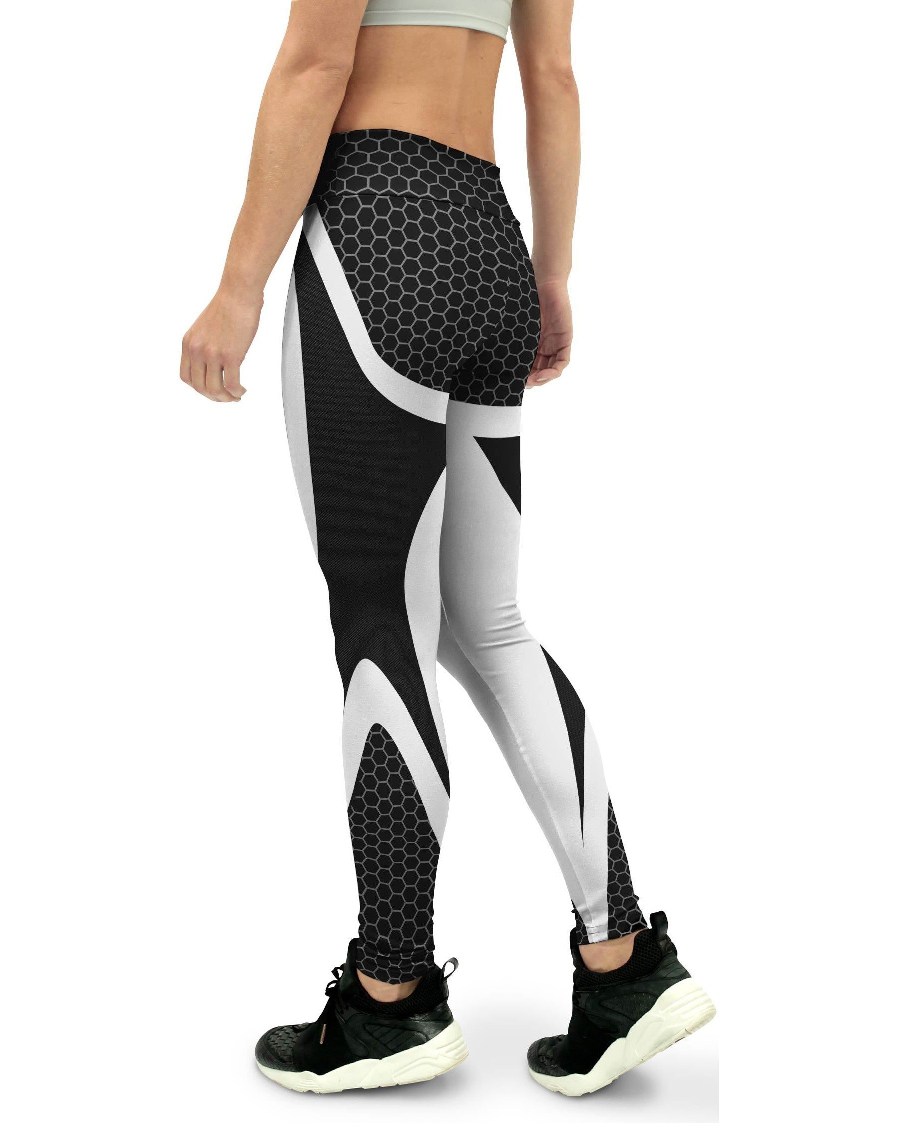 Black & White Honeycomb Carbon Women's Yoga Pants GearBunch