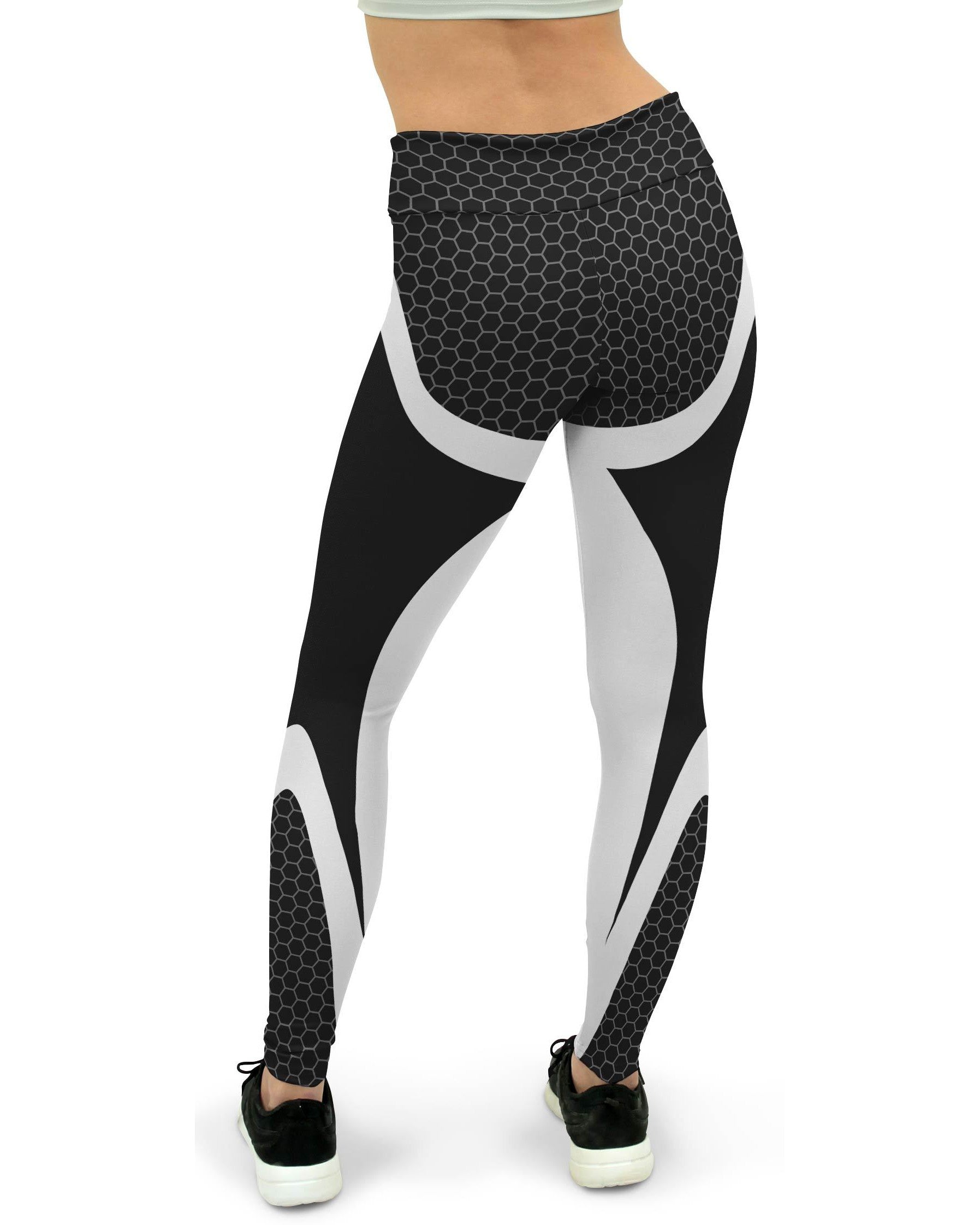 Black & White Honeycomb Carbon Women's Yoga Pants GearBunch