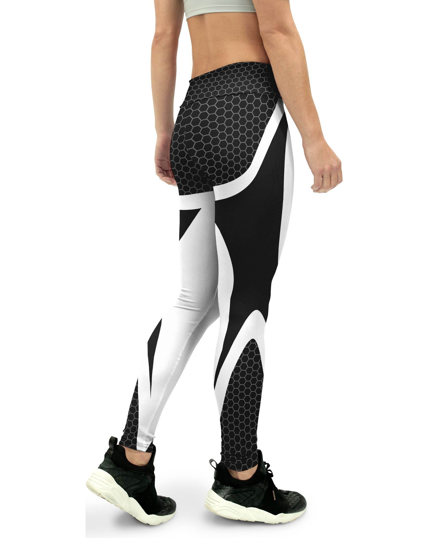 Black & White Honeycomb Carbon Women's Yoga Pants GearBunch