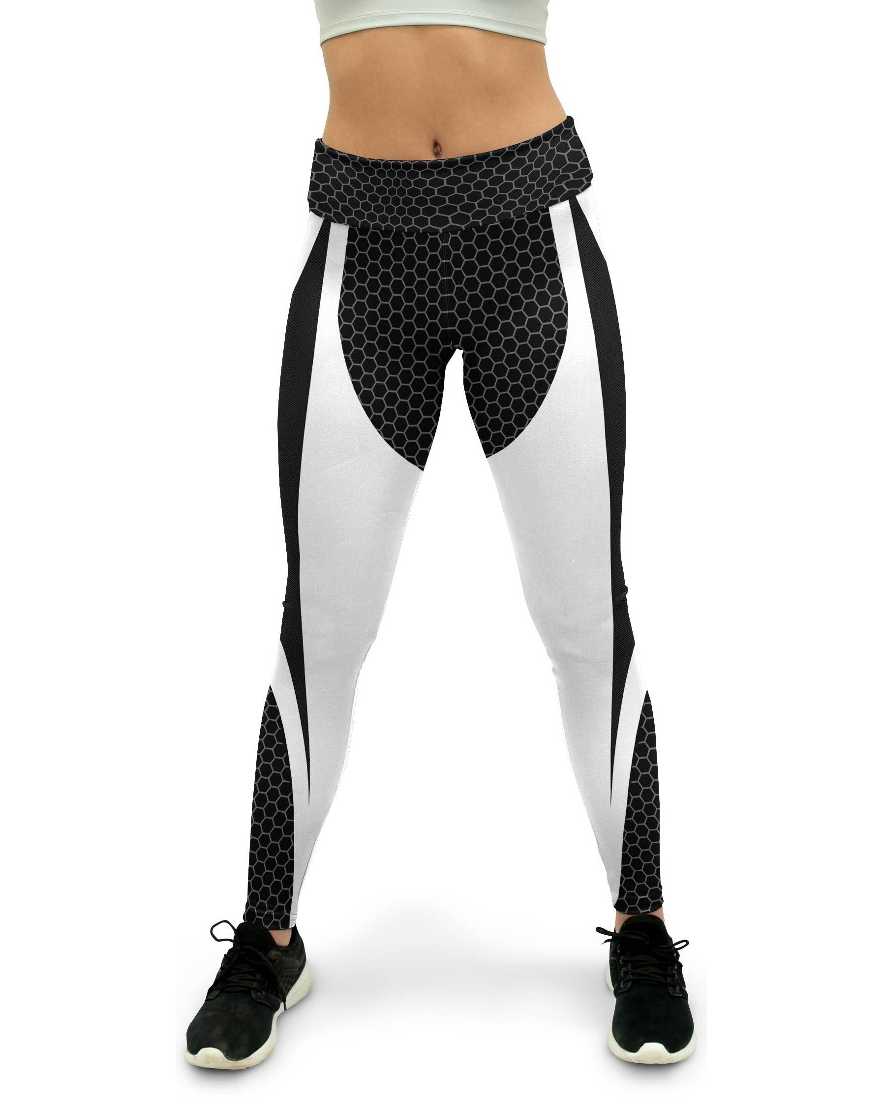 Black & White Honeycomb Carbon Women's Yoga Pants GearBunch